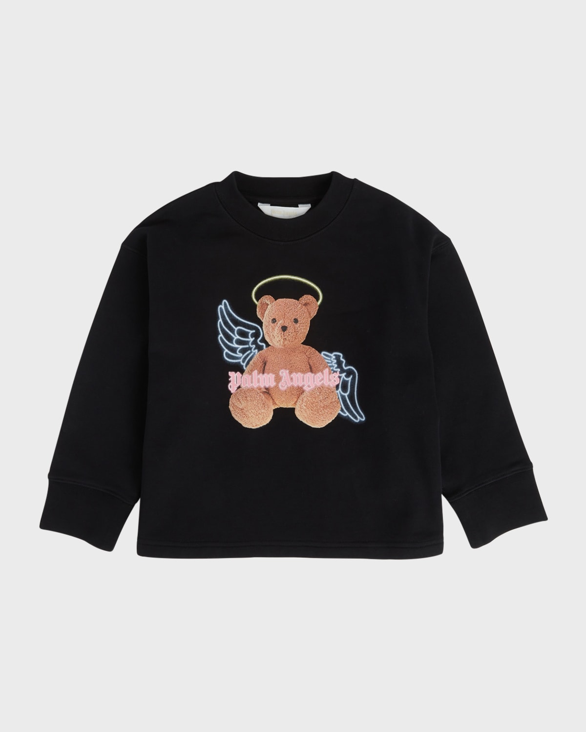 Palm Angels Kids' Bear Angel Cotton Sweatshirt In Black Brown