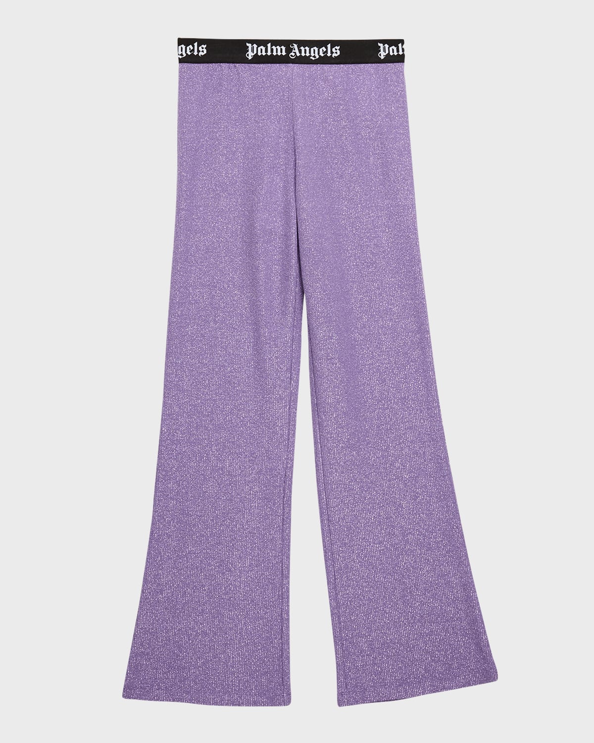 Shop Palm Angels Girl's Logo Band Lurex Flare Pants In Lilac Black