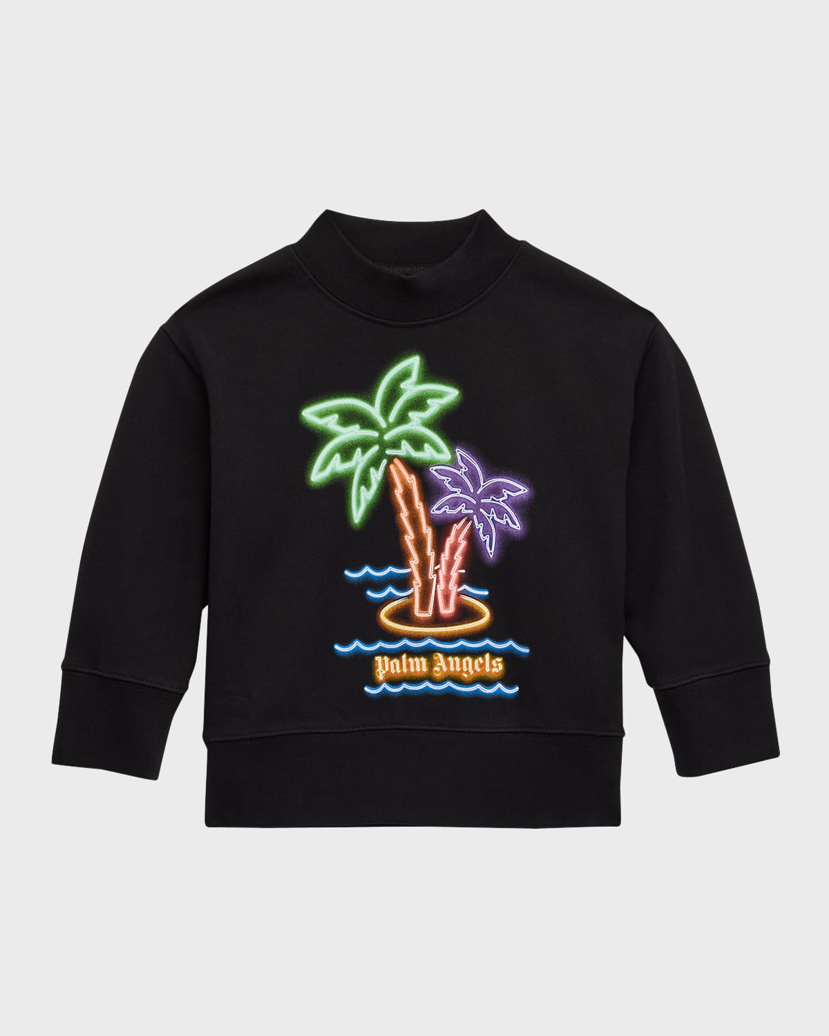 Palm Angels Kids' Boy's Neon Palms Crew Sweatshirt In Black Mint