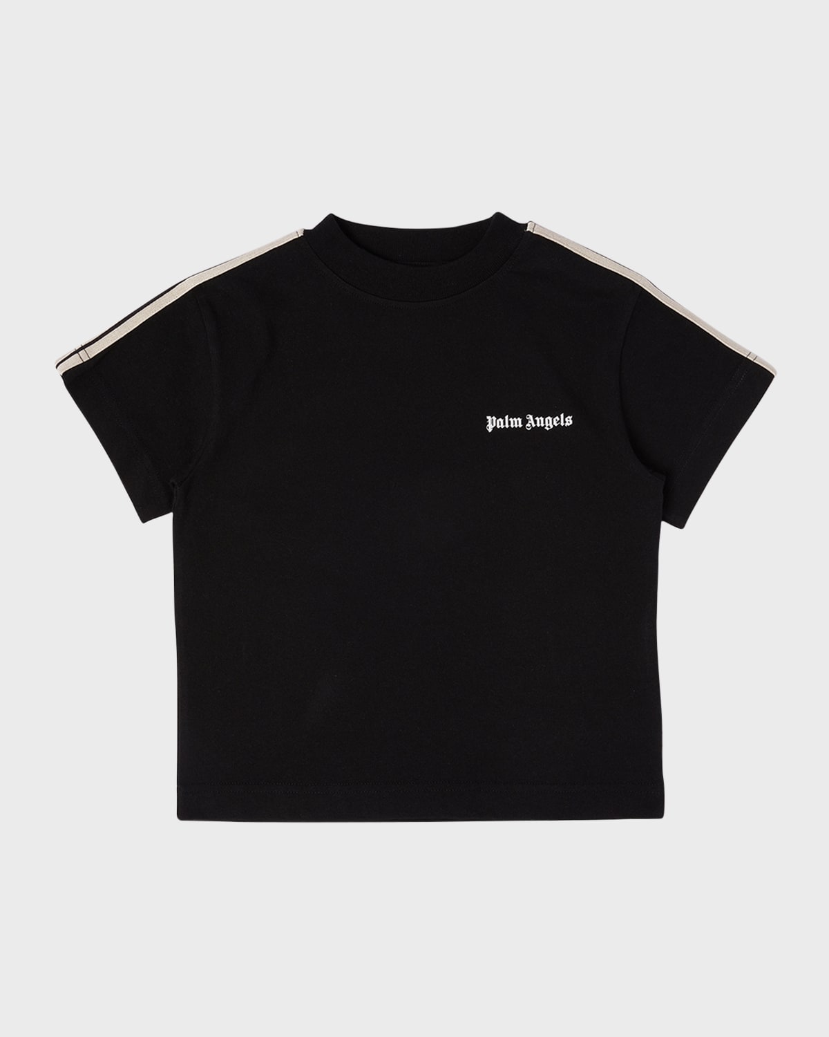 Palm Angels Kids' Boy's Logo-print Short-sleeve Track T-shirt In Black White