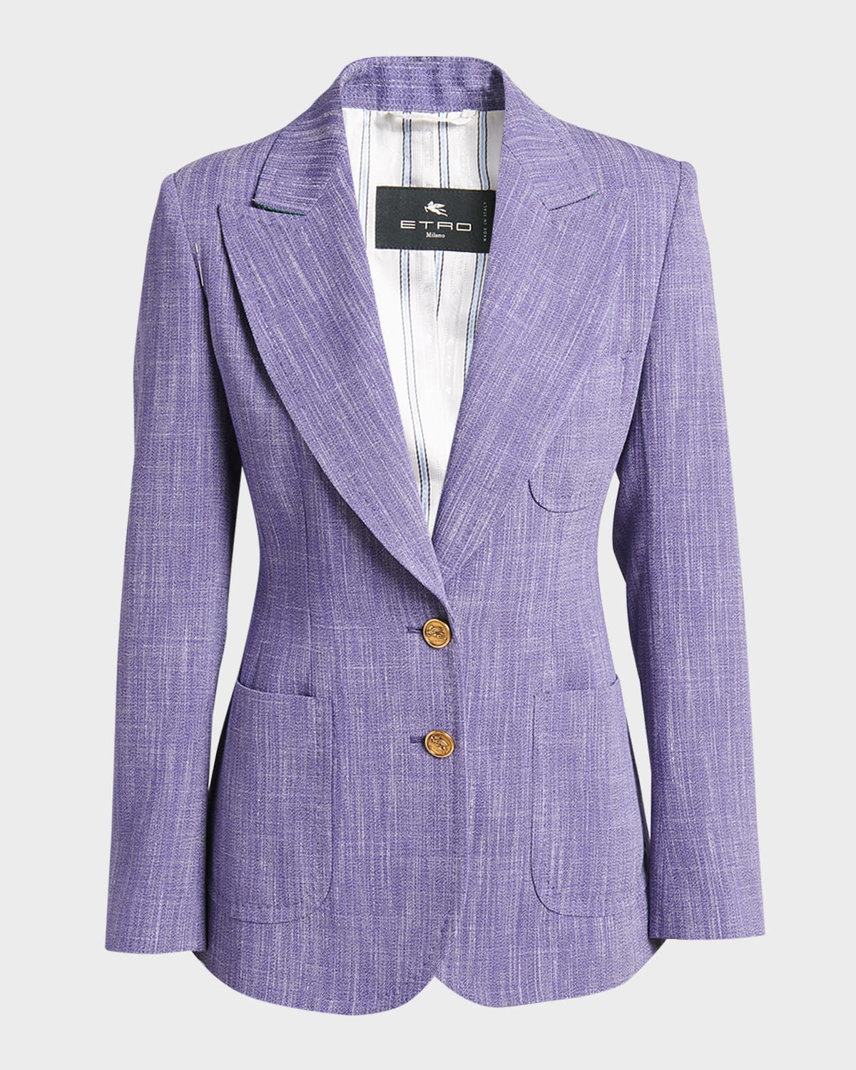 Etro , Slub Fabric Jacket, Woman, Light Blue, Size 48 In Purple