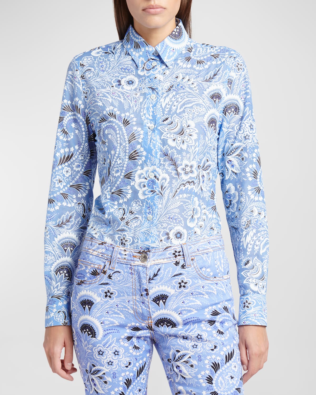 Etro Paisley-print Cotton Blend Shirt In Print On Pale Blu