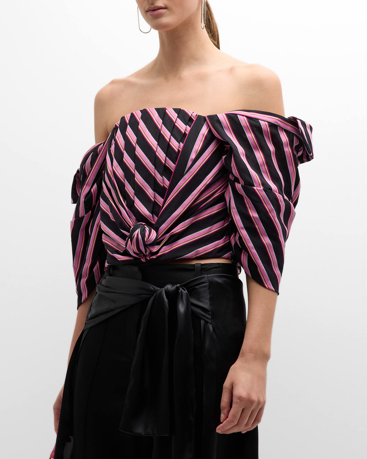 Shop Hellessy Maggie Stripe Off-shoulder Cropped Bustier In Pink Multi