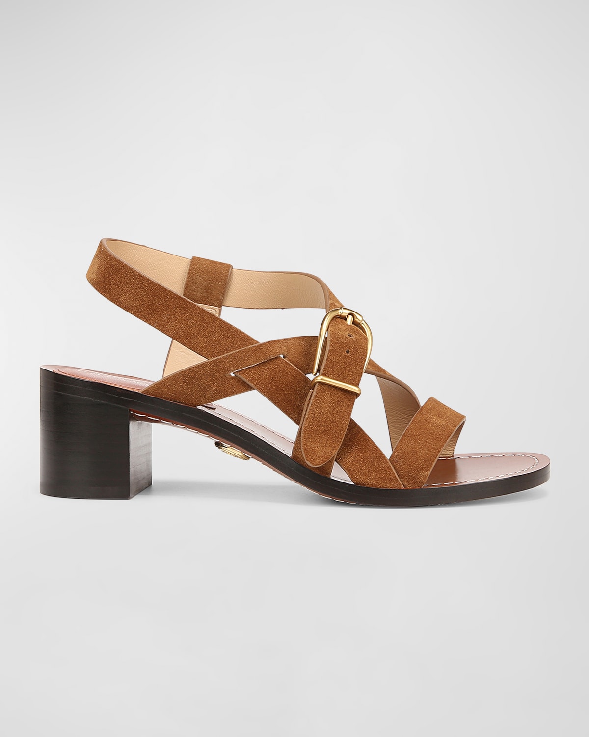 Shop Veronica Beard Etta Strappy Leather Buckle Sandals In Hazelwood