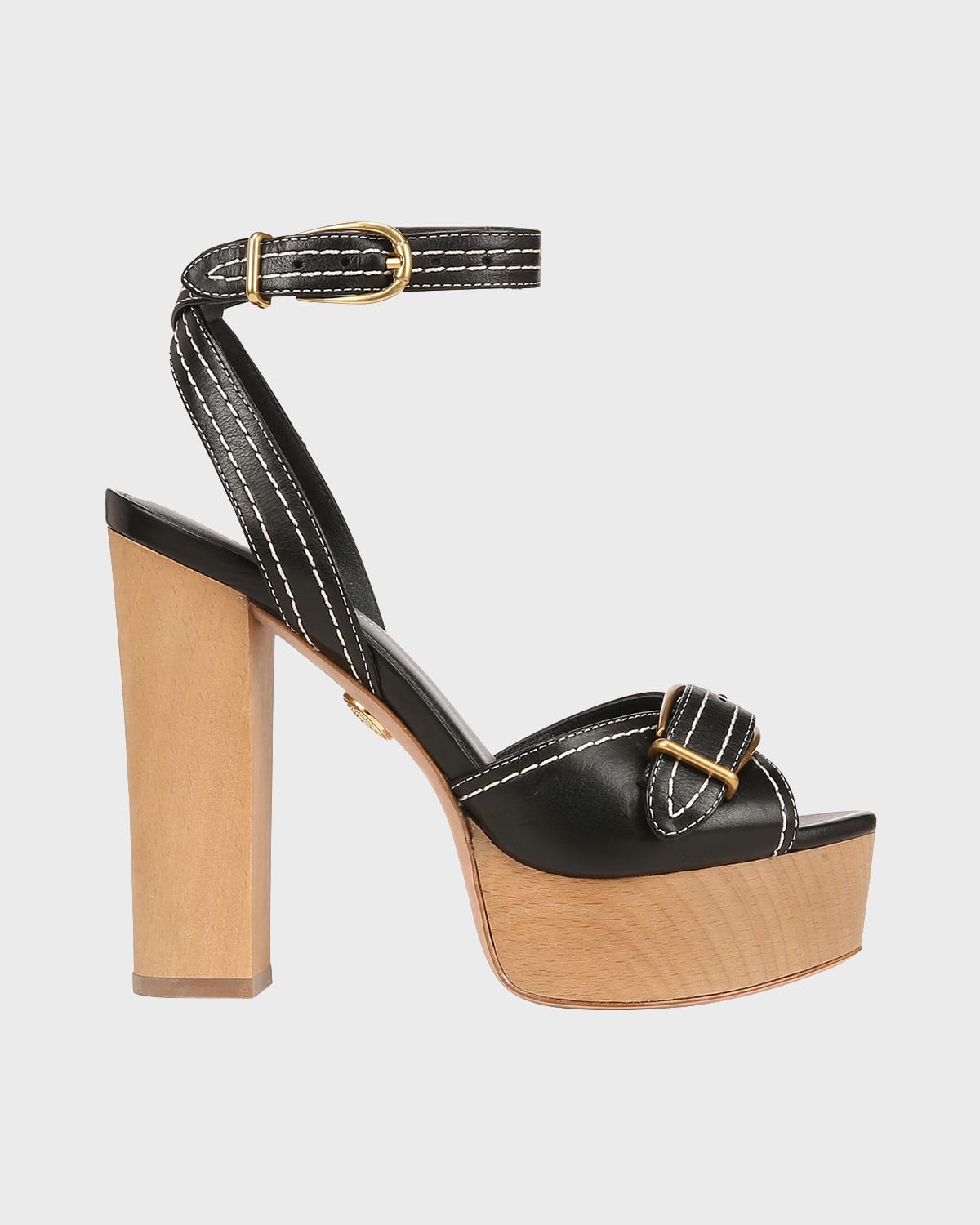 Veronica Beard Leonarda Leather Ankle-strap Platform Sandals In Black