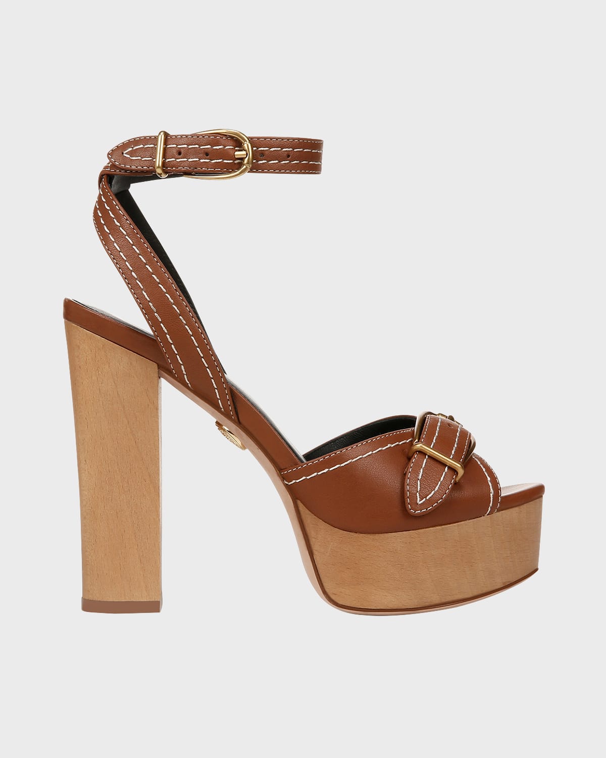 Shop Veronica Beard Leonarda Leather Ankle-strap Platform Sandals In Caramel