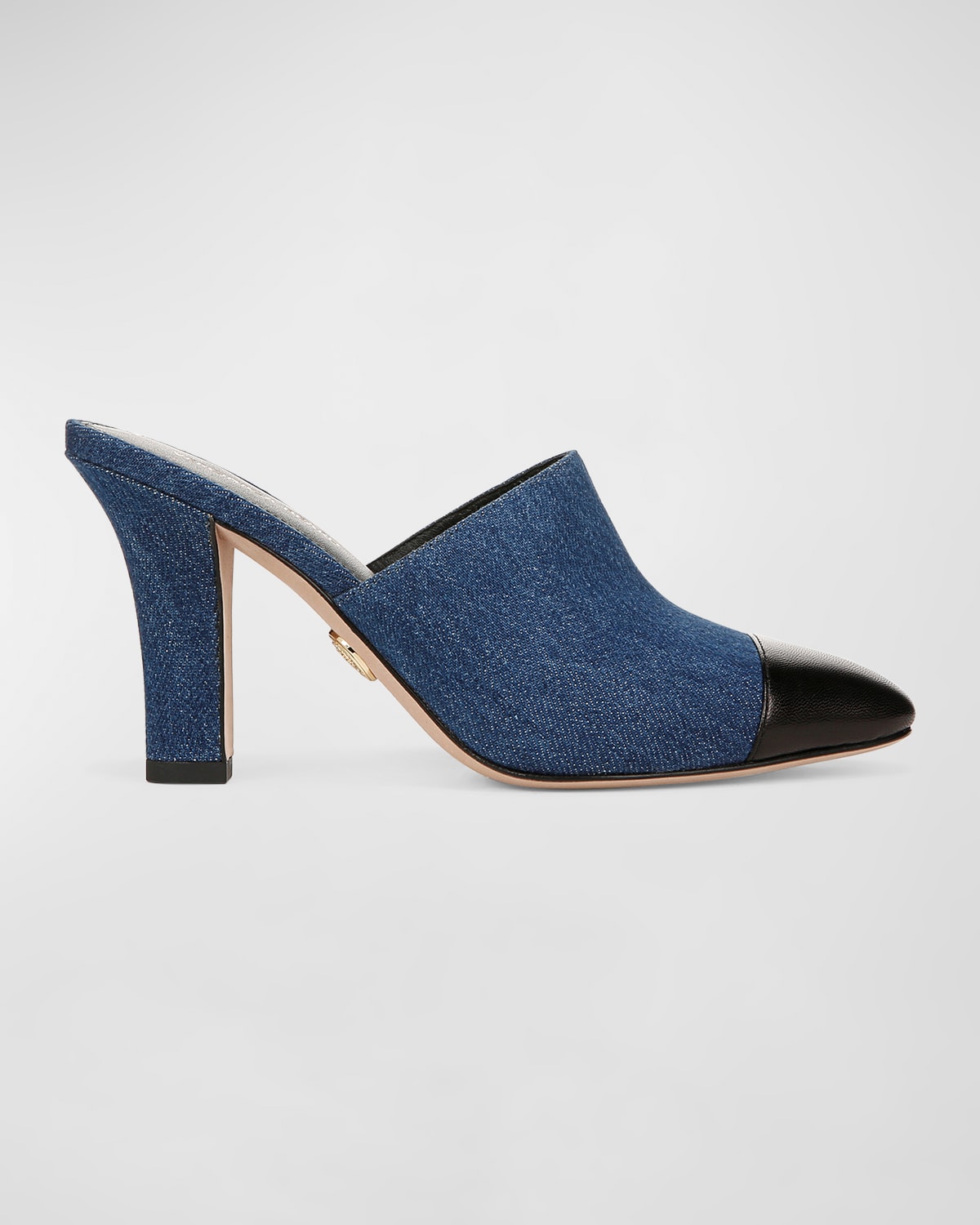 Veronica Beard Carlotta Denim Sap-toe Mules In Black/mountain Bl