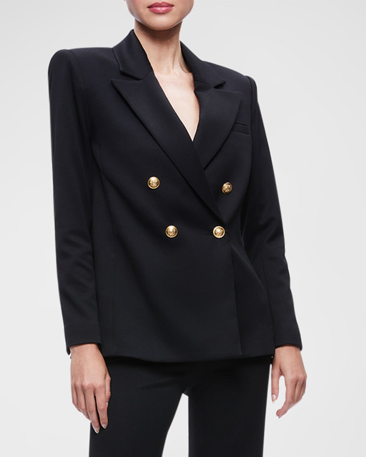 ALICE AND OLIVIA ANTHONY DOUBLE-BREASTED STRONG-SHOULDER BLAZER