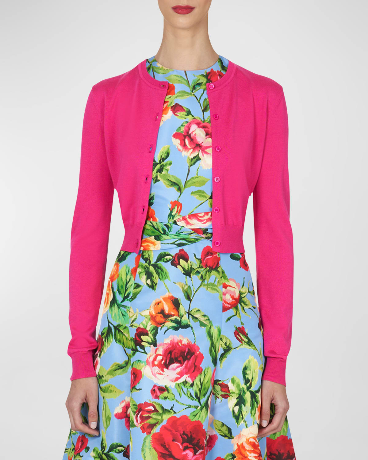 Shop Carolina Herrera Knit Button-front Cardigan In Begonia