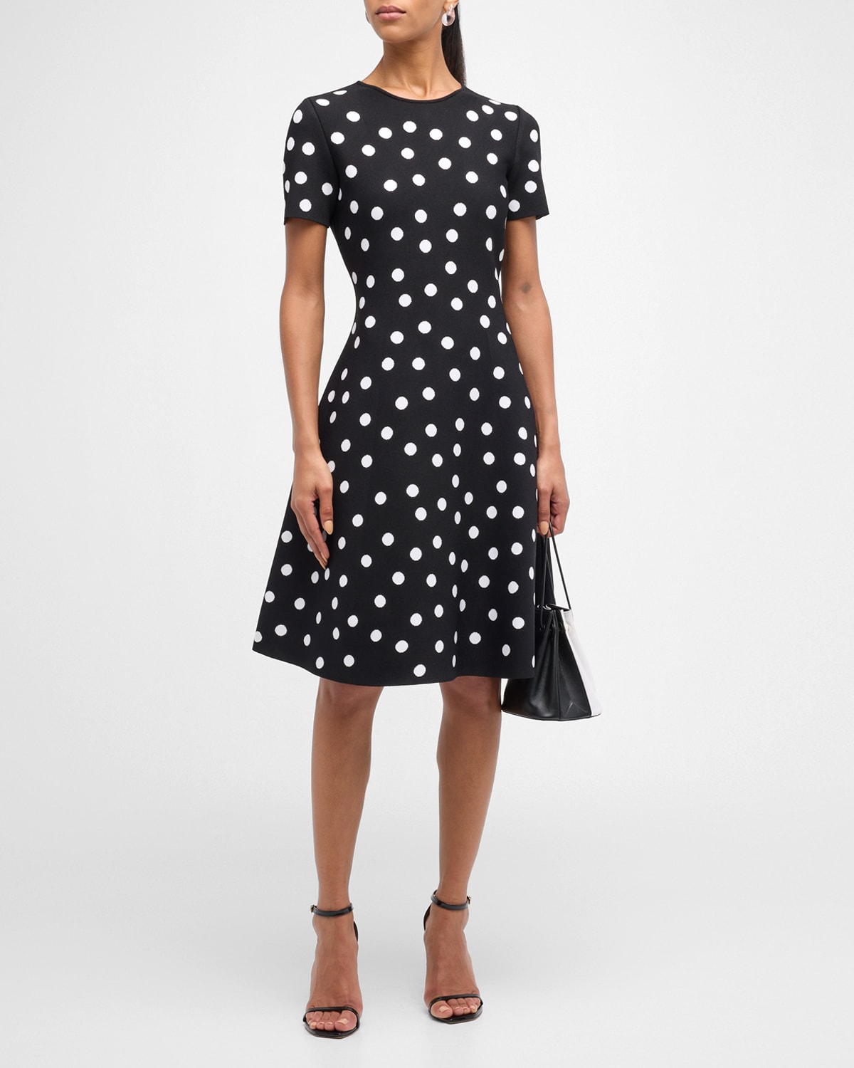 Shop Carolina Herrera Polka-dot Knit Flare Dress In Black Multi