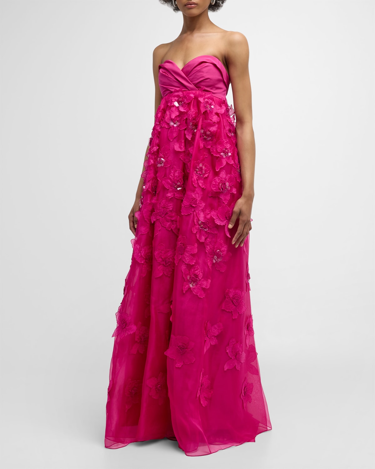 Embellished Floral Applique Gown with Wrap Front