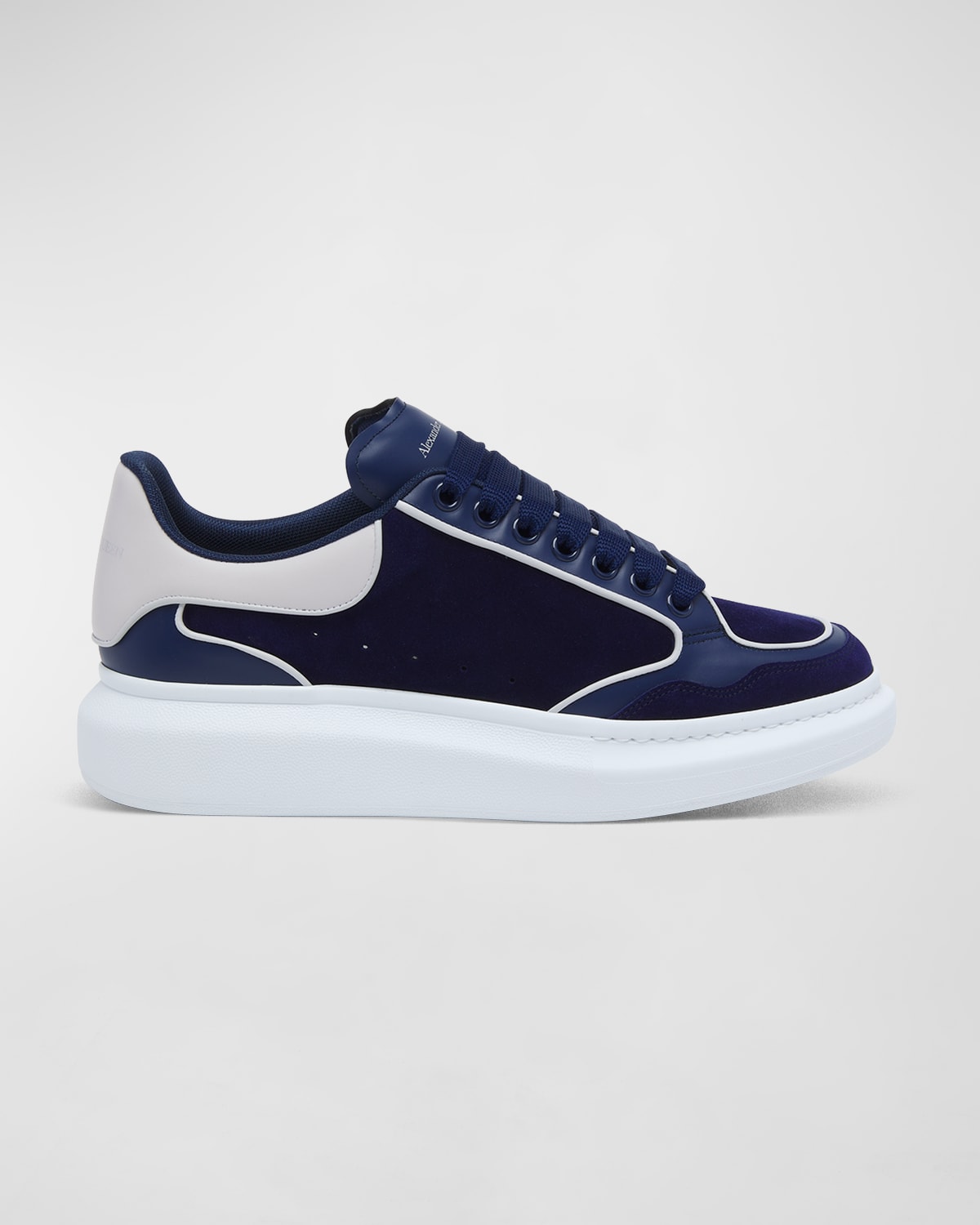 Alexander Mcqueen Men's Oversized Retro Suede Low-top Sneakers In Indigo Ice Grey