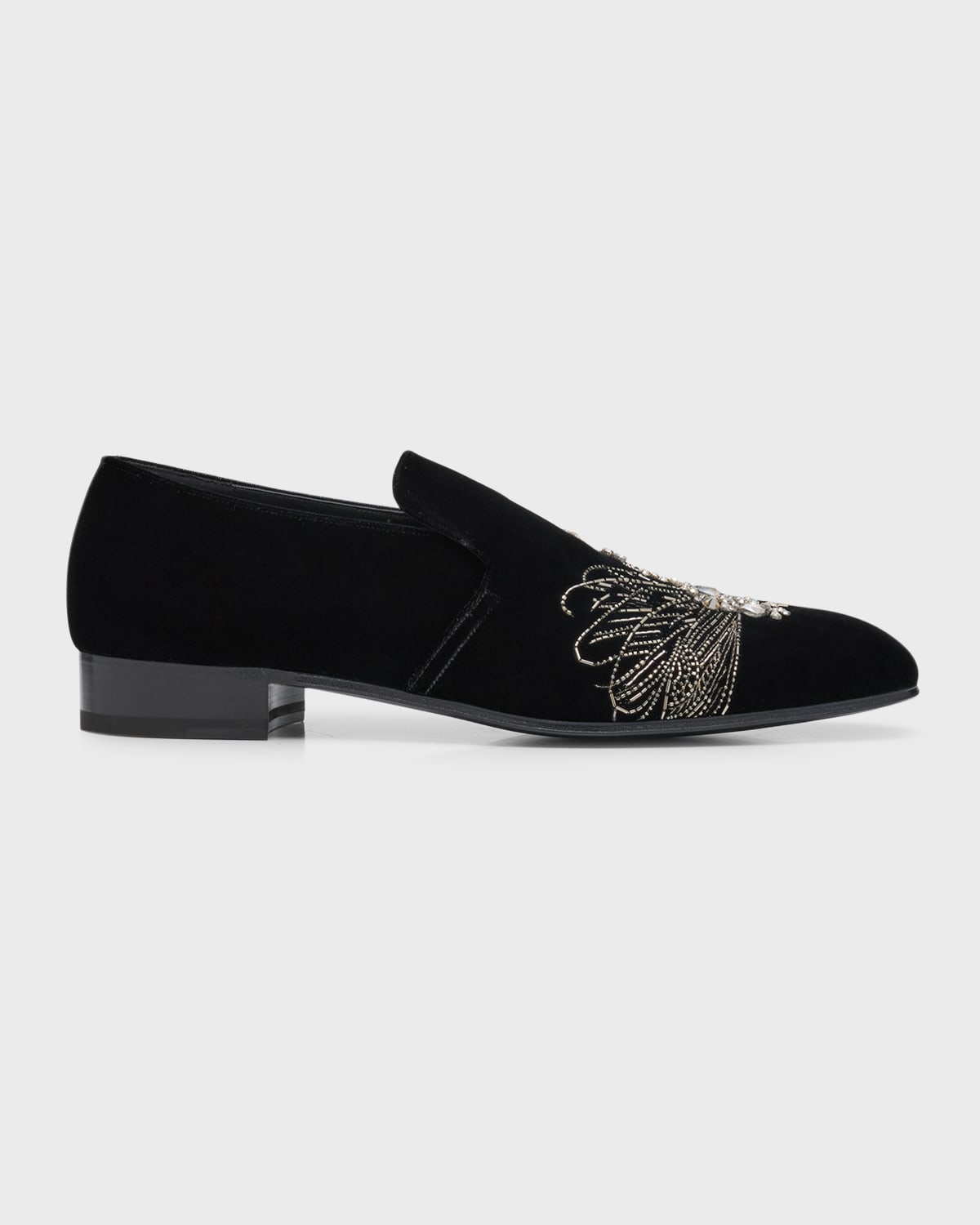 Shop Alexander Mcqueen Men's Dragonfly Embroidered Velvet Loafers In Black Crystal
