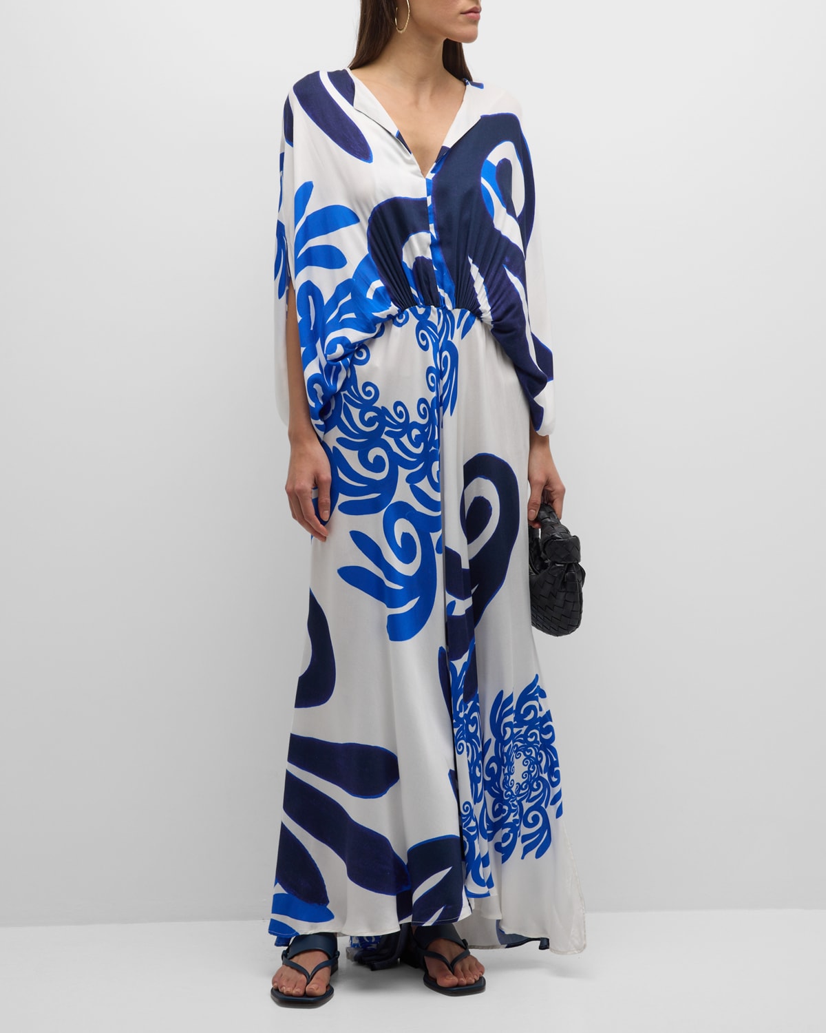 Themis Z Thalasso Pleated Geometric-print Maxi Dress In Whiteblue