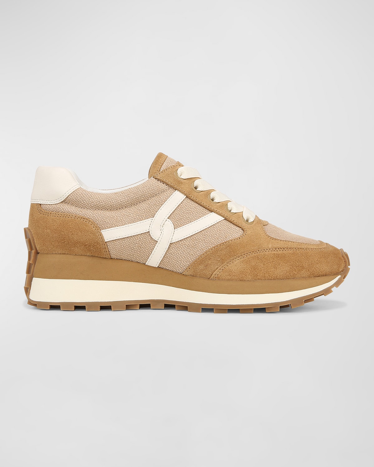 Shop Veronica Beard Valentina Mixed Leather Retro Sneakers In Sand/desert