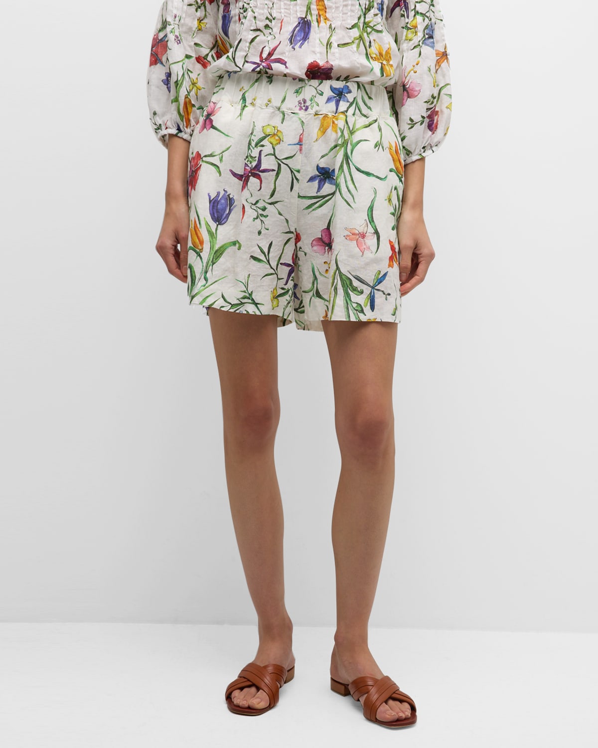 Shop 120% Lino Floral-print Linen Bermuda Shorts In Provence