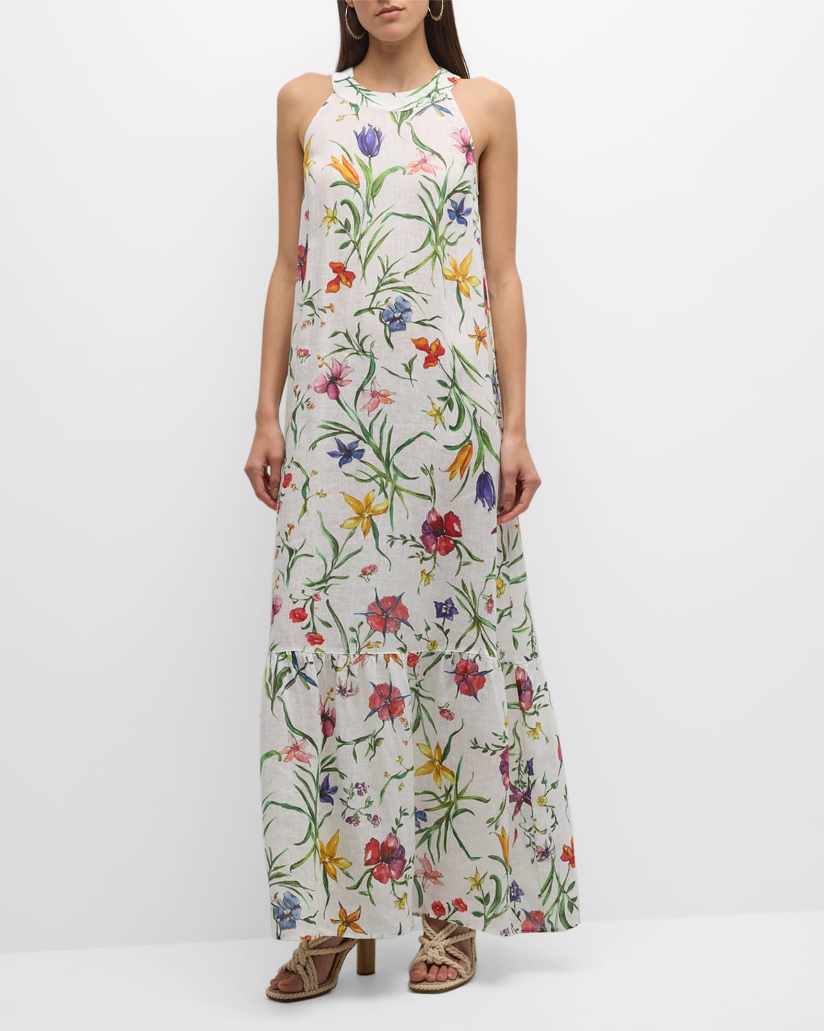 Shop 120% Lino Floral-print Linen Halter Maxi Dress In Provence