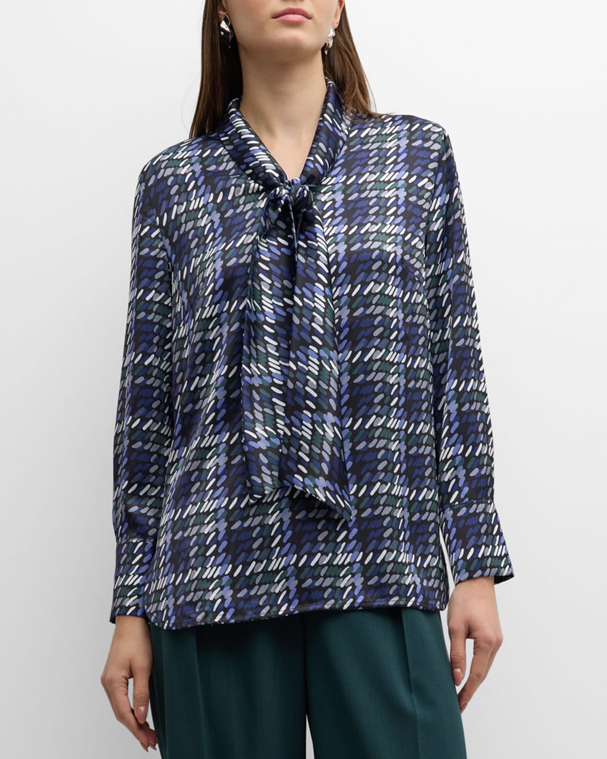 MISOOK TIE-NECK ABSTRACT-PRINT BLOUSE