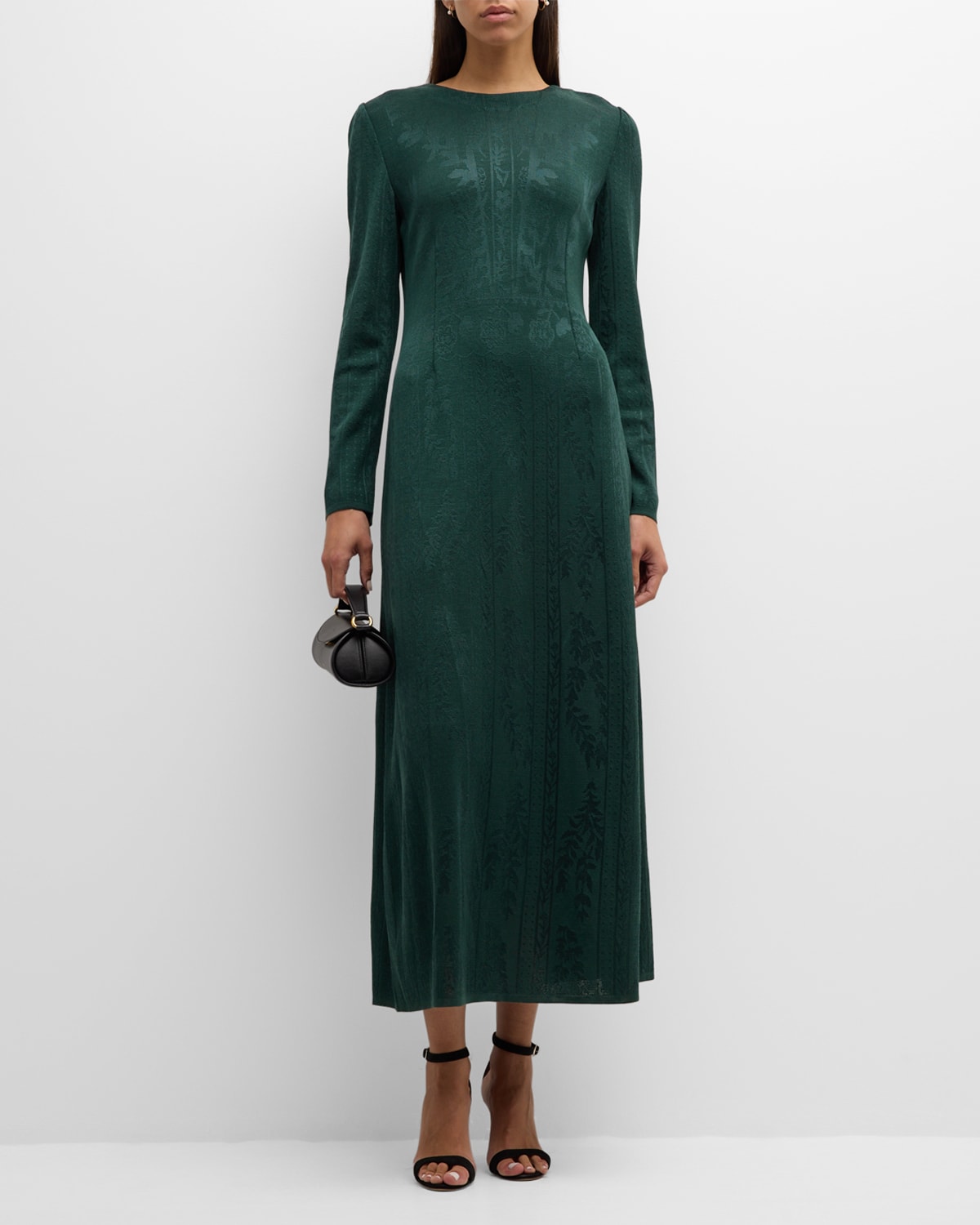 A-Line Floral Jacquard Knit Maxi Dress
