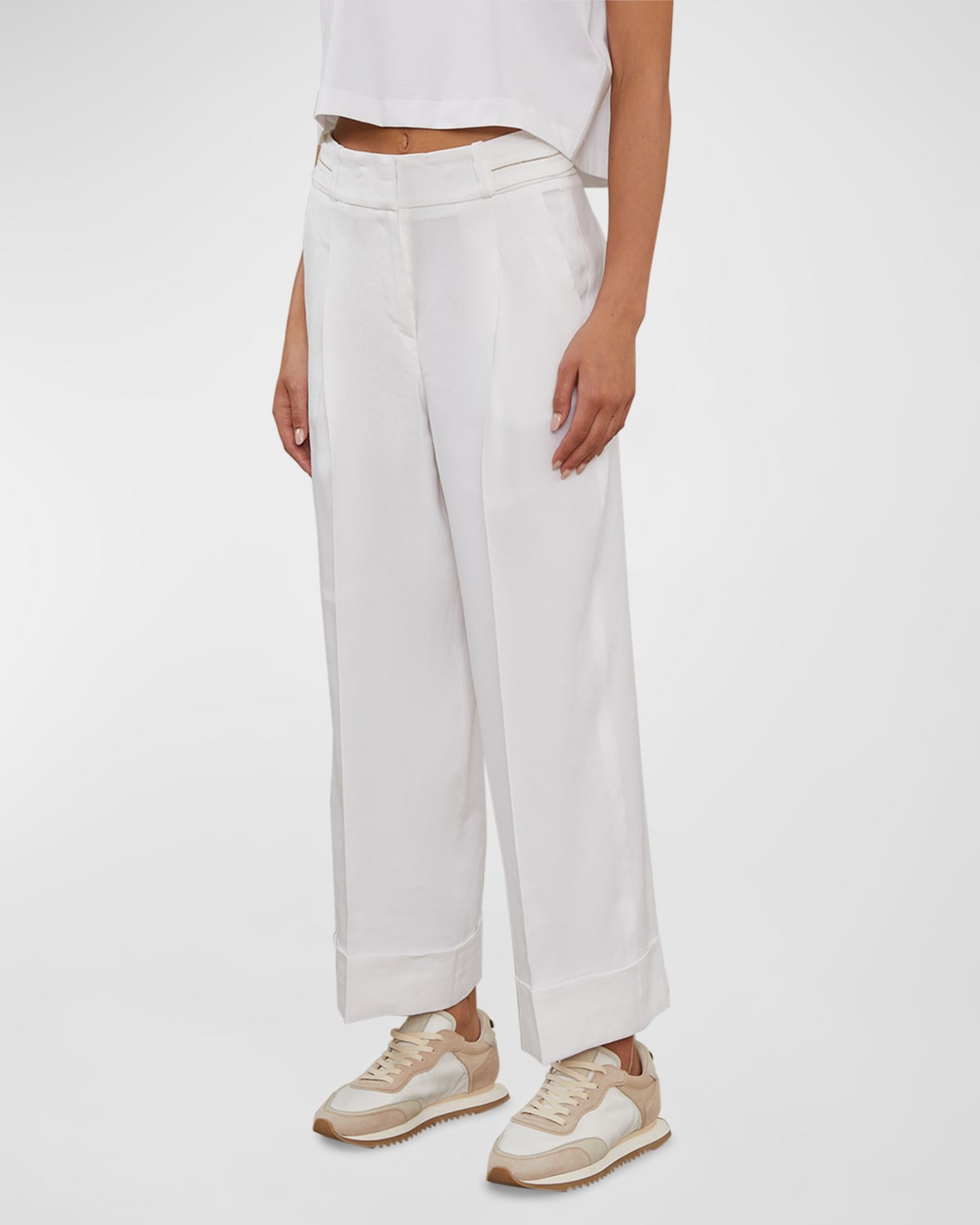 Shop Peserico Cropped High-rise Straight-leg Pants In Pottery White