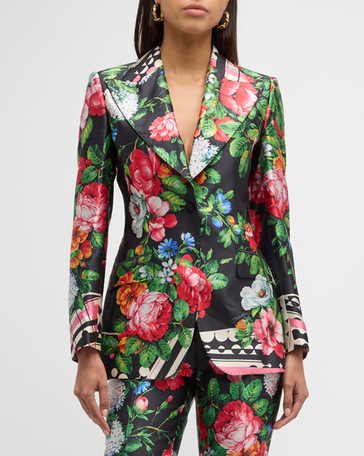 Shop Dolce & Gabbana Floral-print Single-breasted Silk Blazer Jacket In Blackflowe