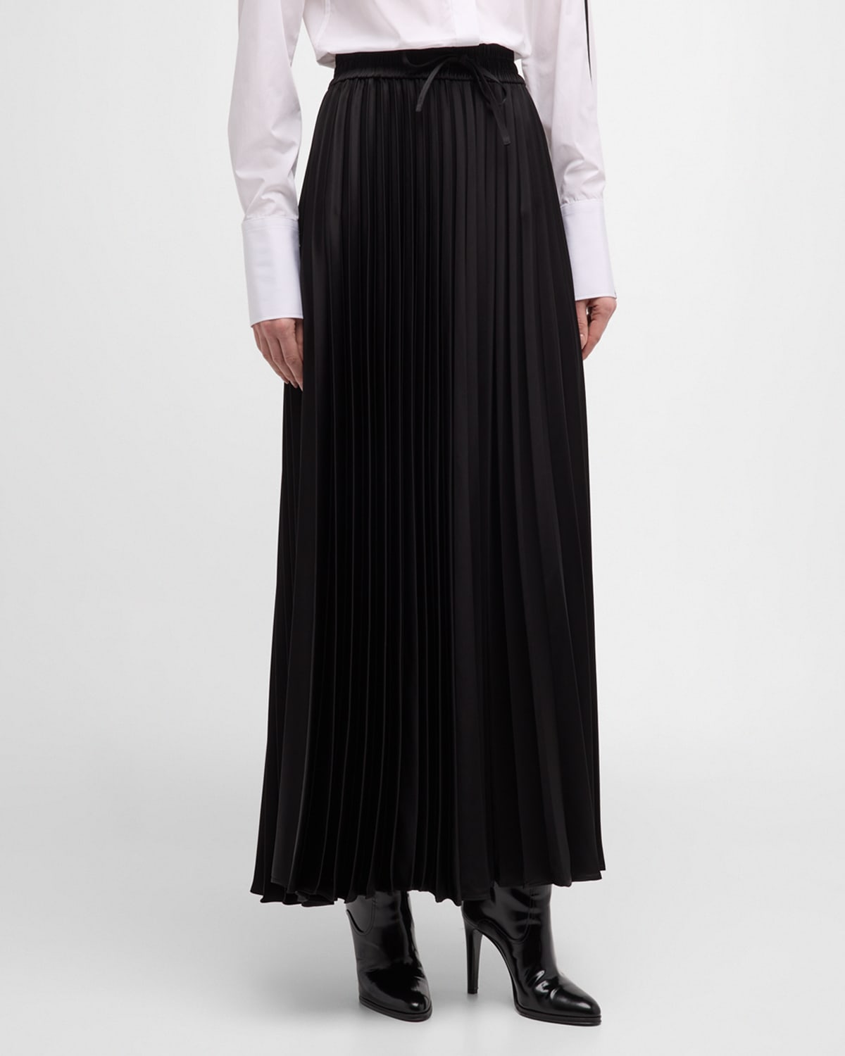 Shop Peter Do Side-stripe Pleated Maxi Pajama Skirt In Black