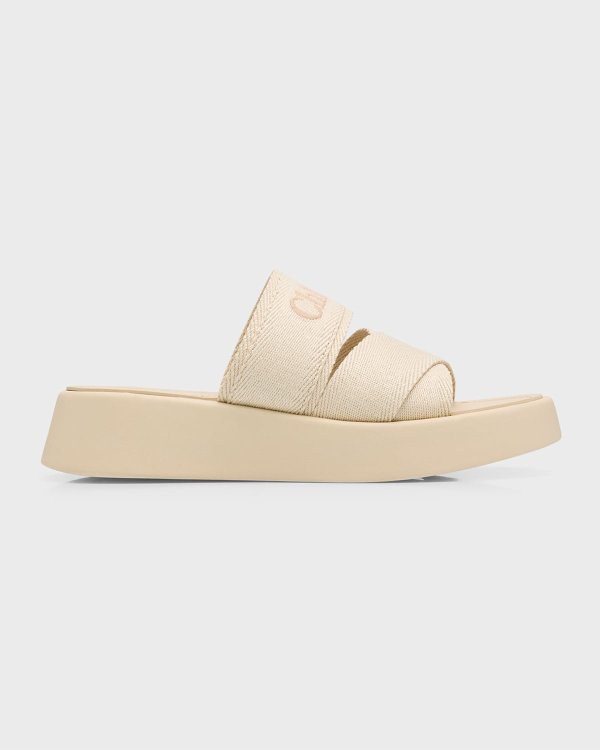 Chloé Mila Linen Logo Slide Sandals In White