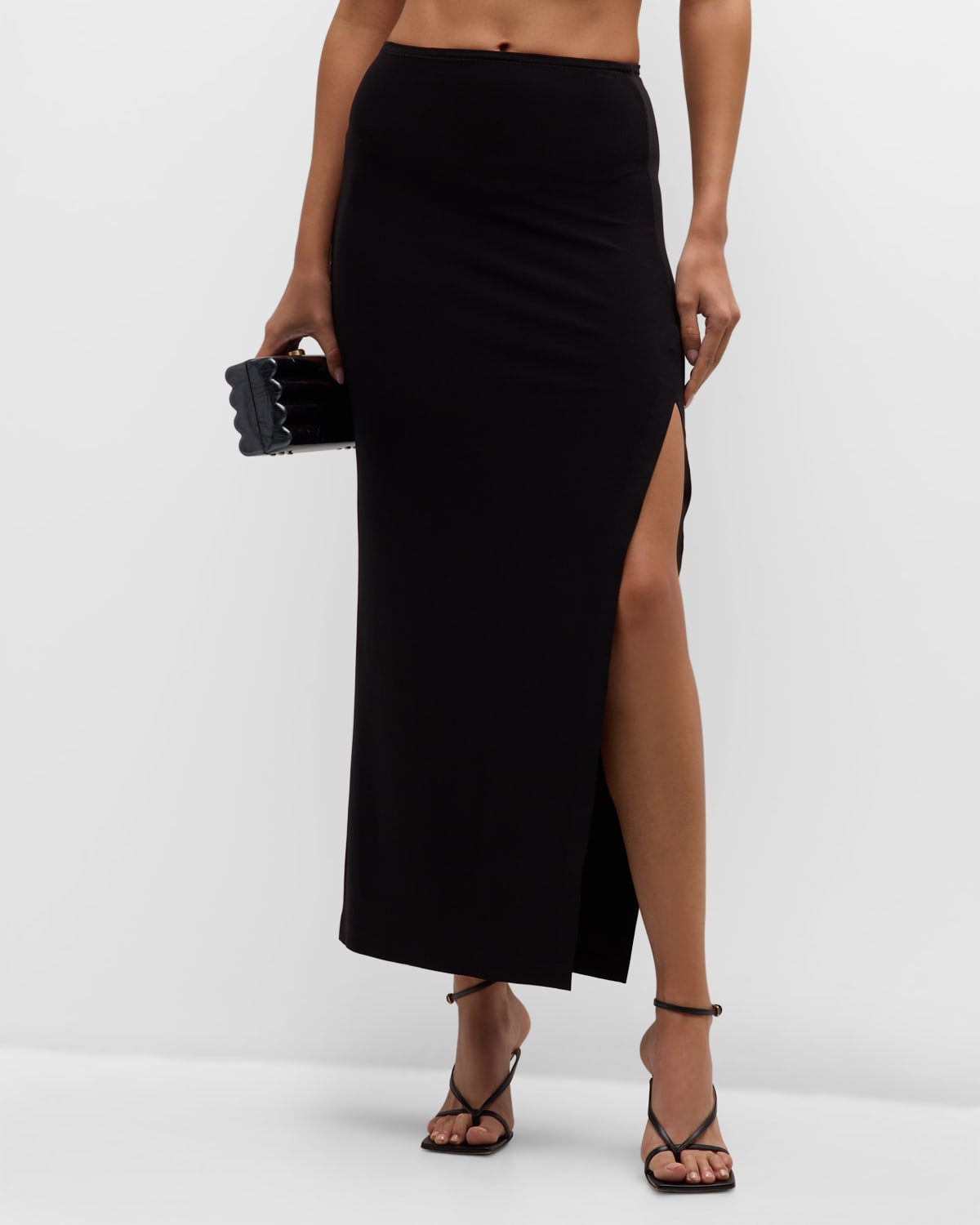 Shop Norma Kamali Side Slit Maxi Skirt In Black
