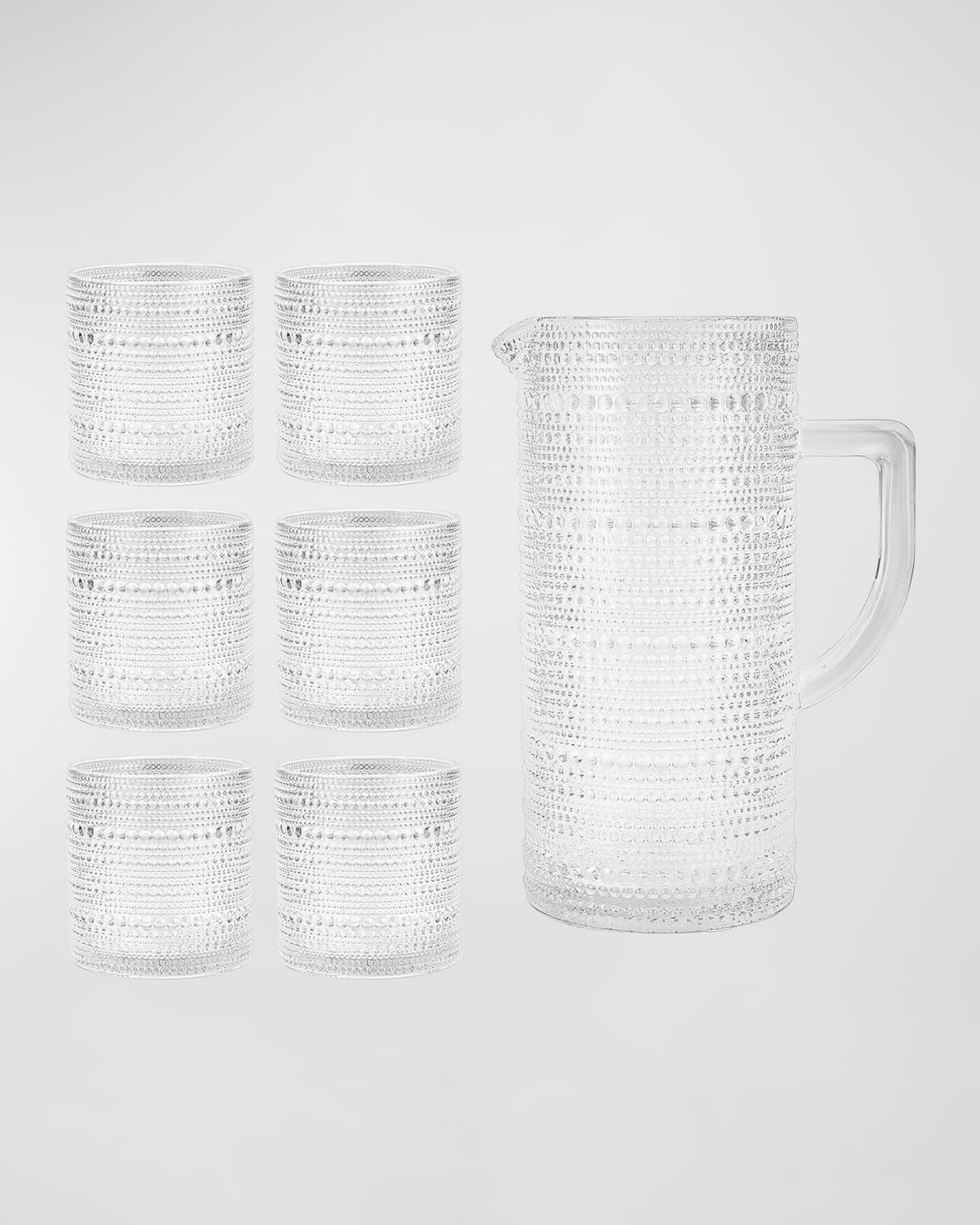 Fortessa Jupiter Beaded Glass Pitcher With 6 Double Old Fashioned Glasses, Set Of 7