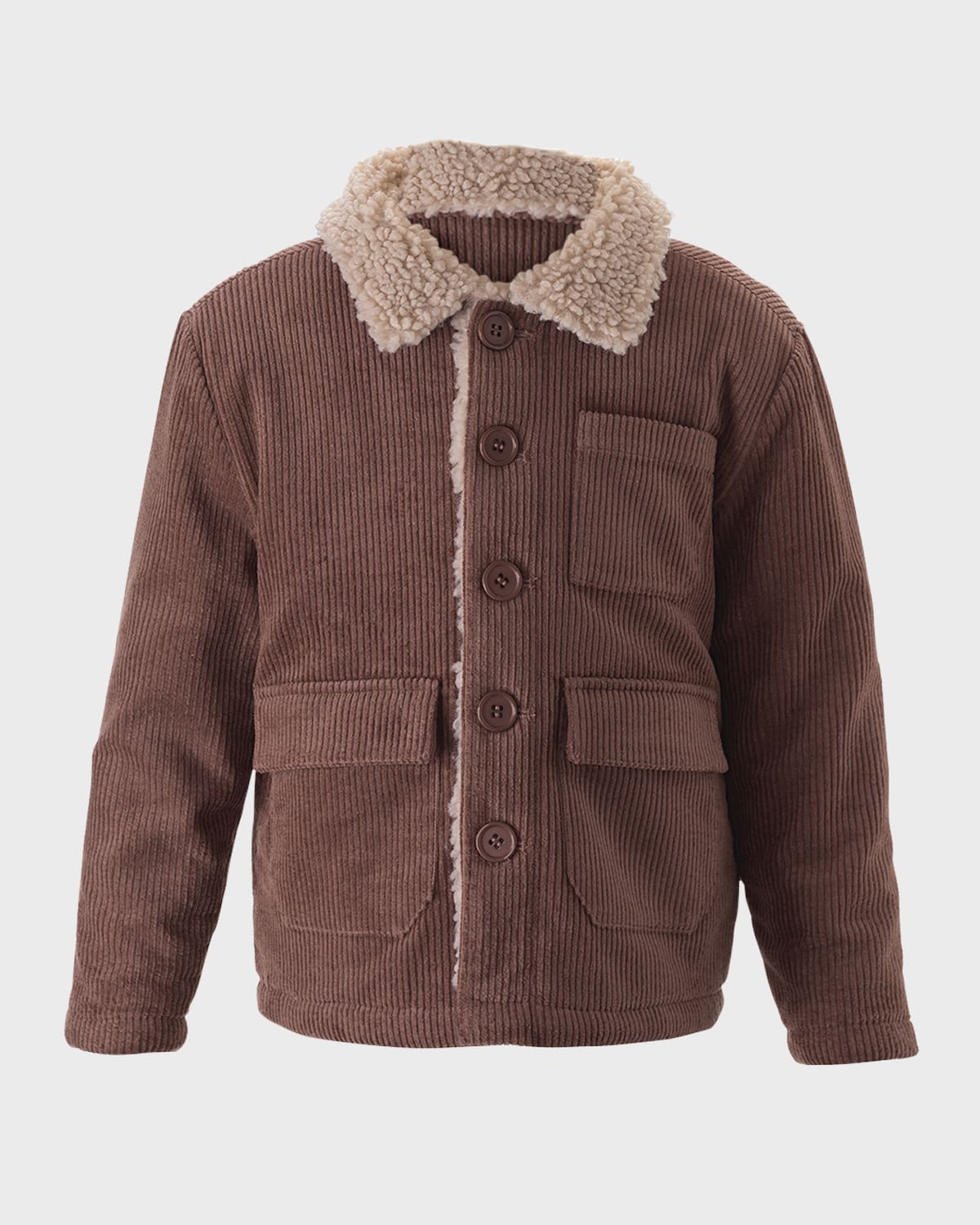 Rachel Riley Kids' Boy's Corduroy Shearling Collar Jacket In Brown