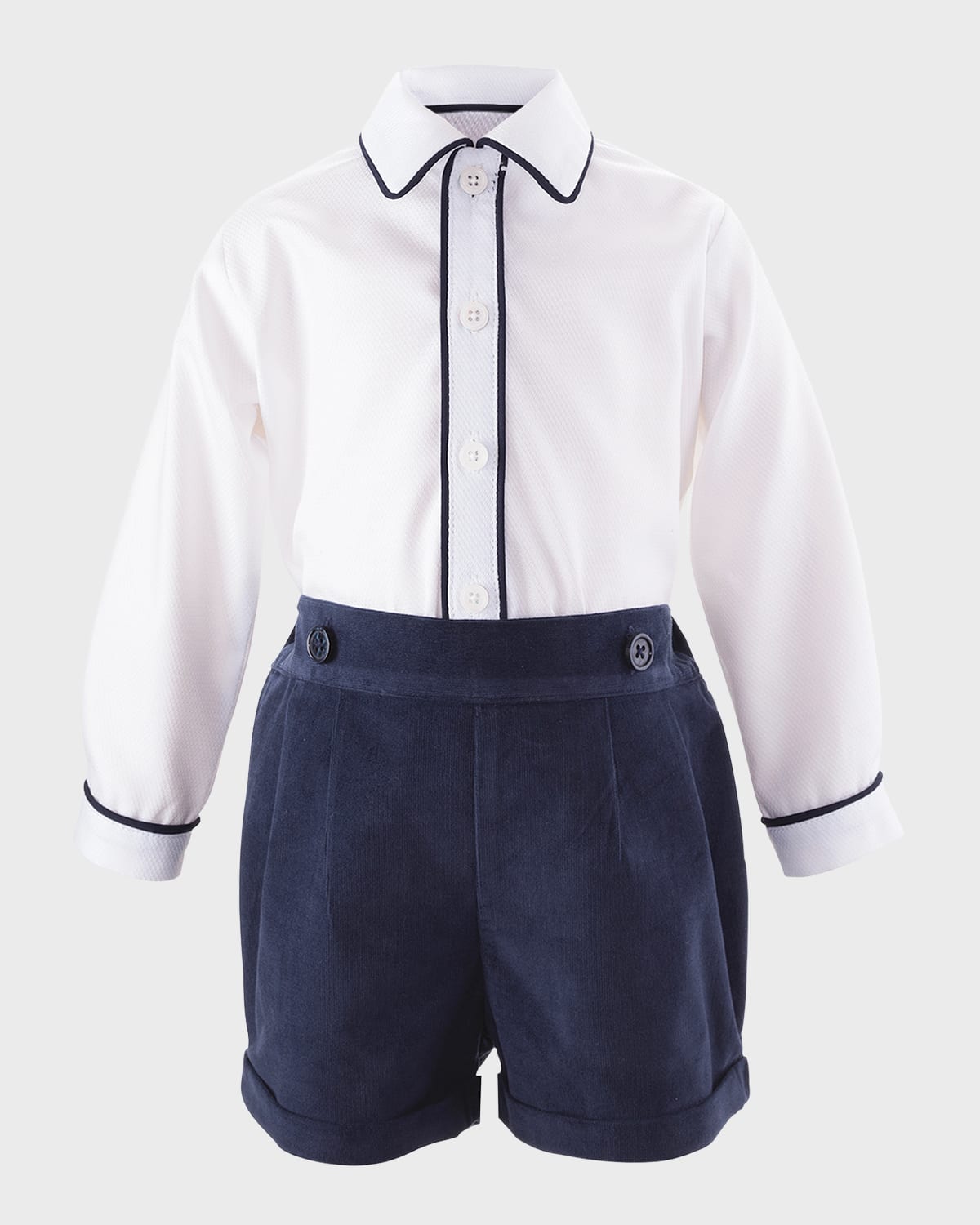 Rachel Riley Kids' Boy's Corduroy Shorts & Shirt Set In Navy