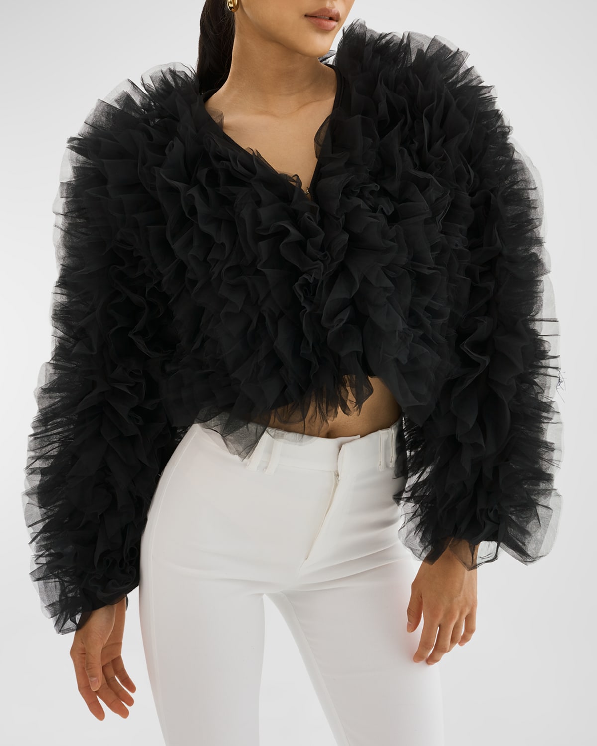 Britny Layered Tulle Crop Jacket