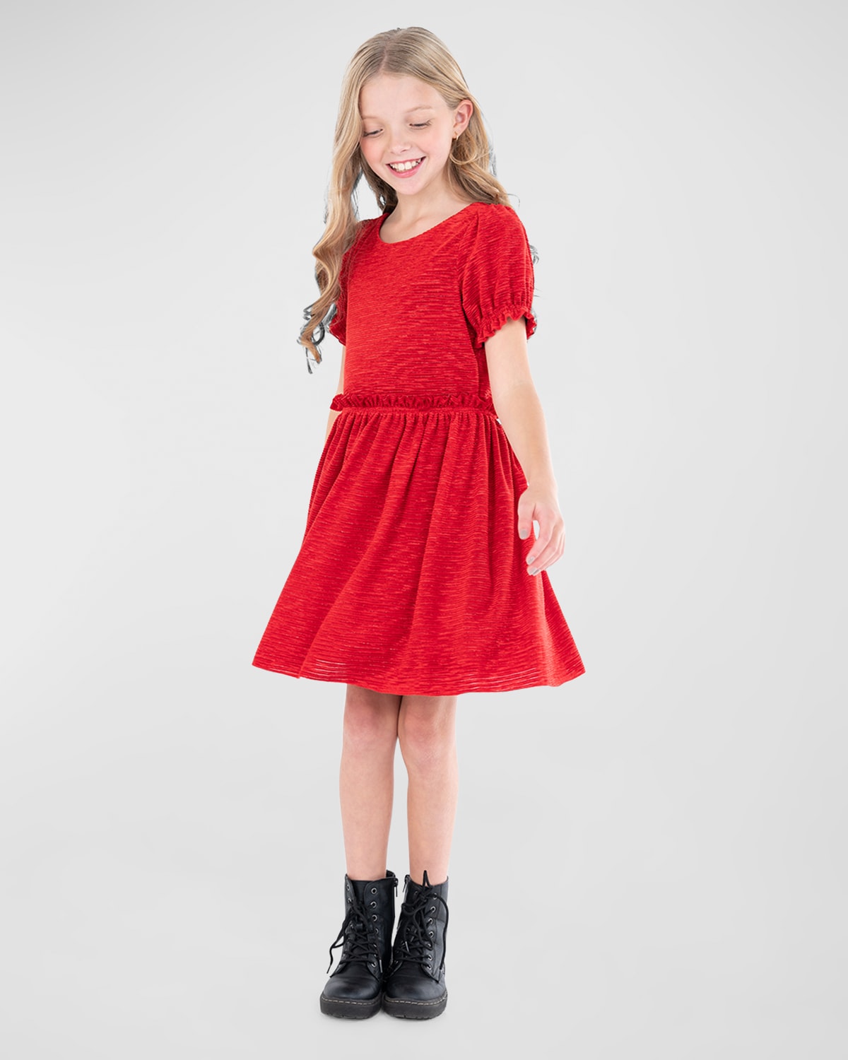 Zoe Kids' Girl's Sharona Pleated Velvet Dress In Red