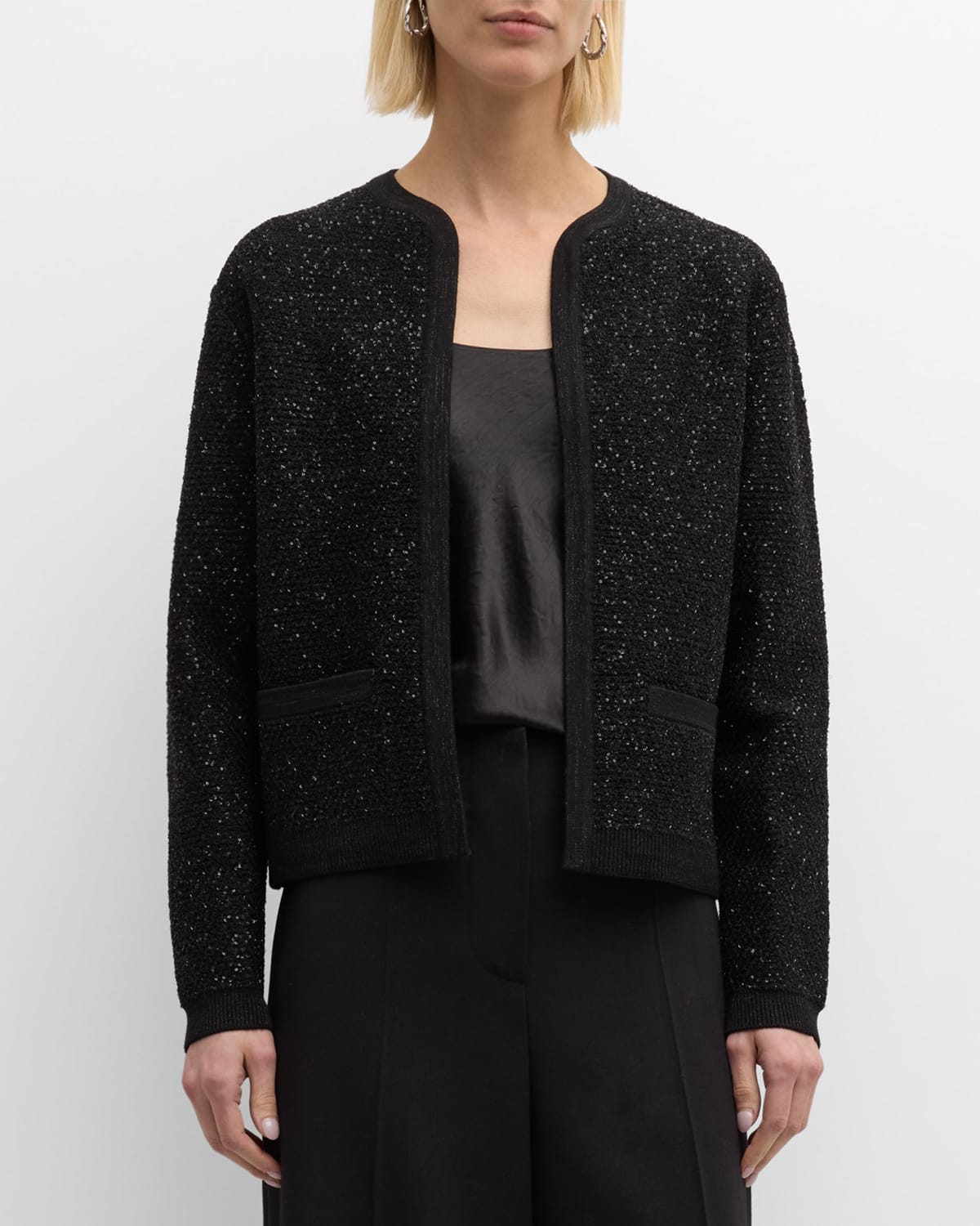 Shop Kobi Halperin Penelope Open-front Sequin Sweater In Black