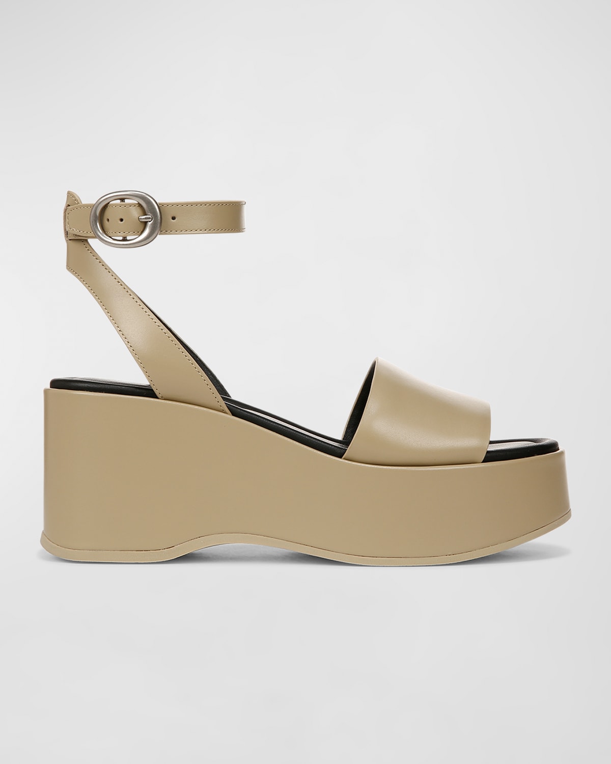 Shop Vince Phillipa Leather Ankle-strap Platform Sandals In Doe Beige Leather