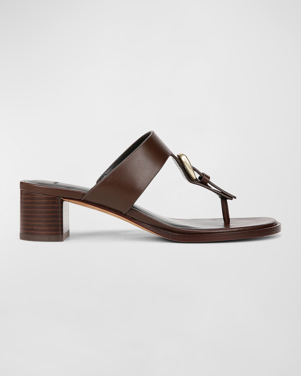Vince Aubrey Leather Buckle Thong Slide Sandals In Cacao Brown Leath