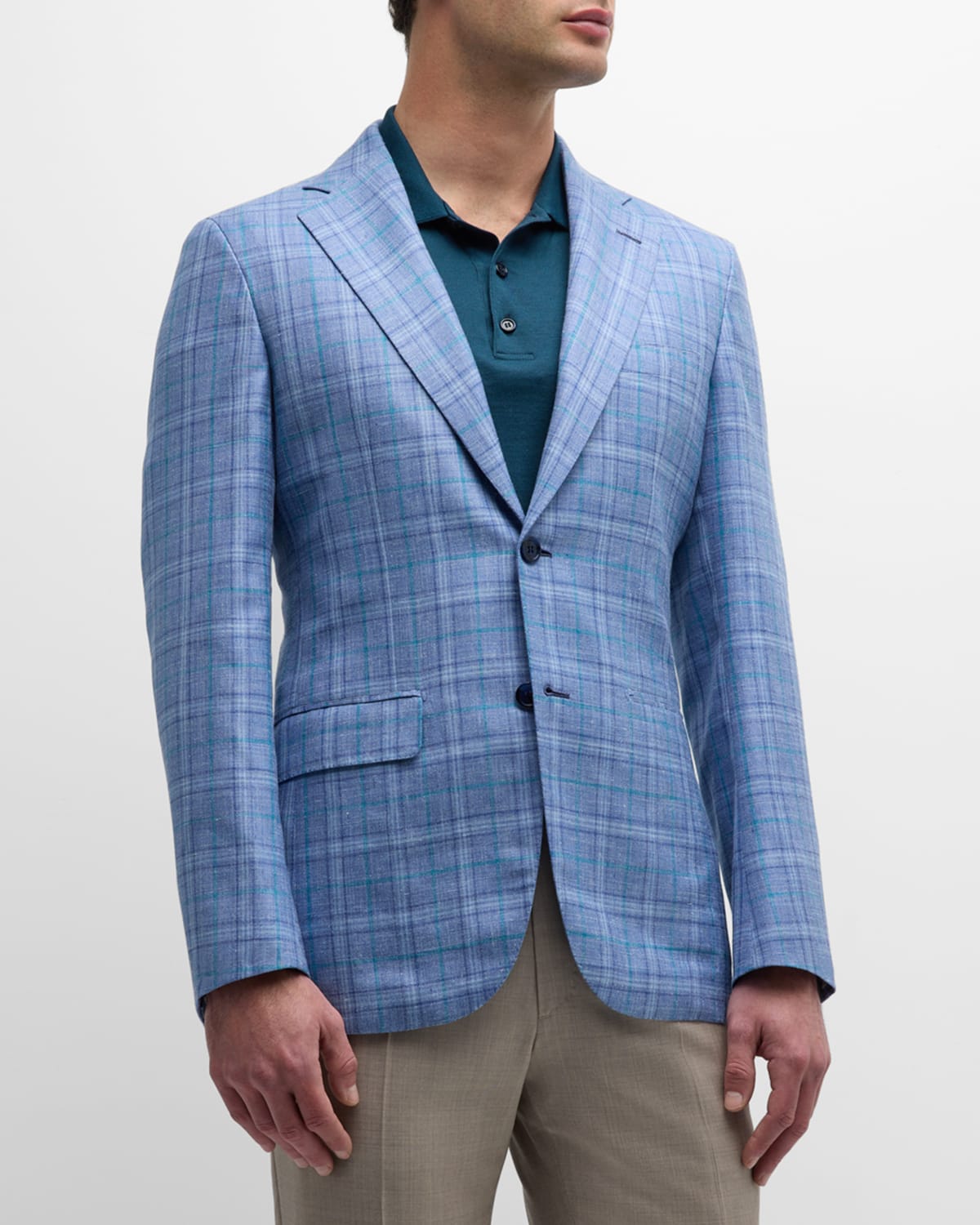 Shop Brioni Men's Cashmere-blend Plaid Sport Coat In Greenblue