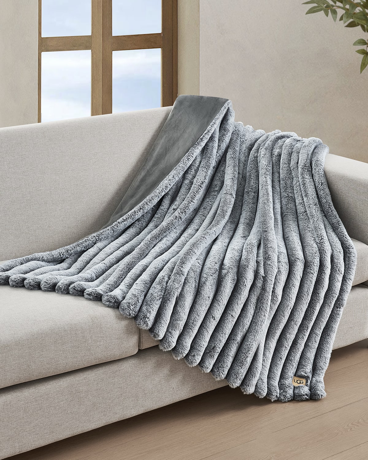 Shop Ugg Channel Quilt Faux Fur Throw Blanket In Cyclone