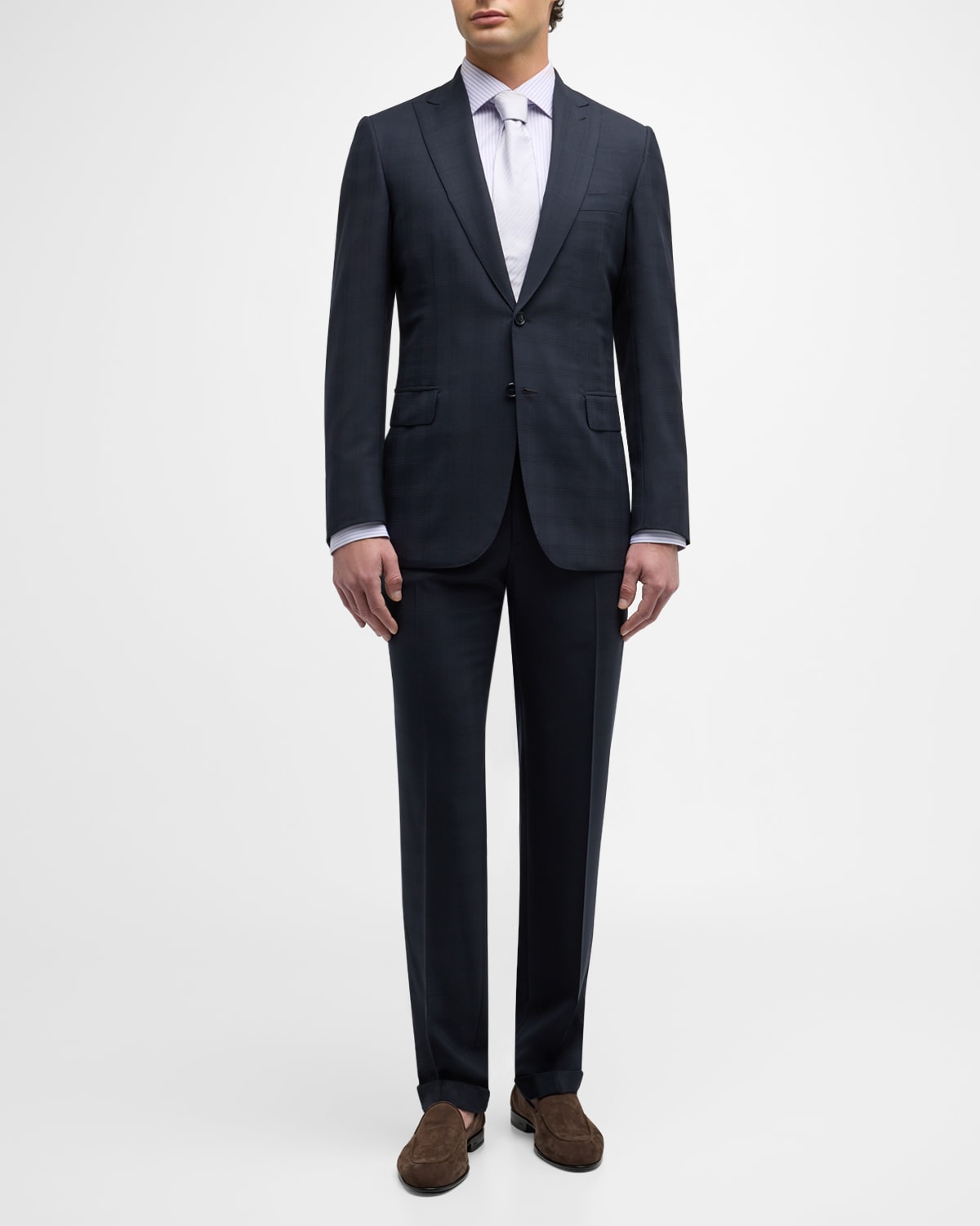Shop Brioni Men's Tonal Plaid Suit In Midnight Blue