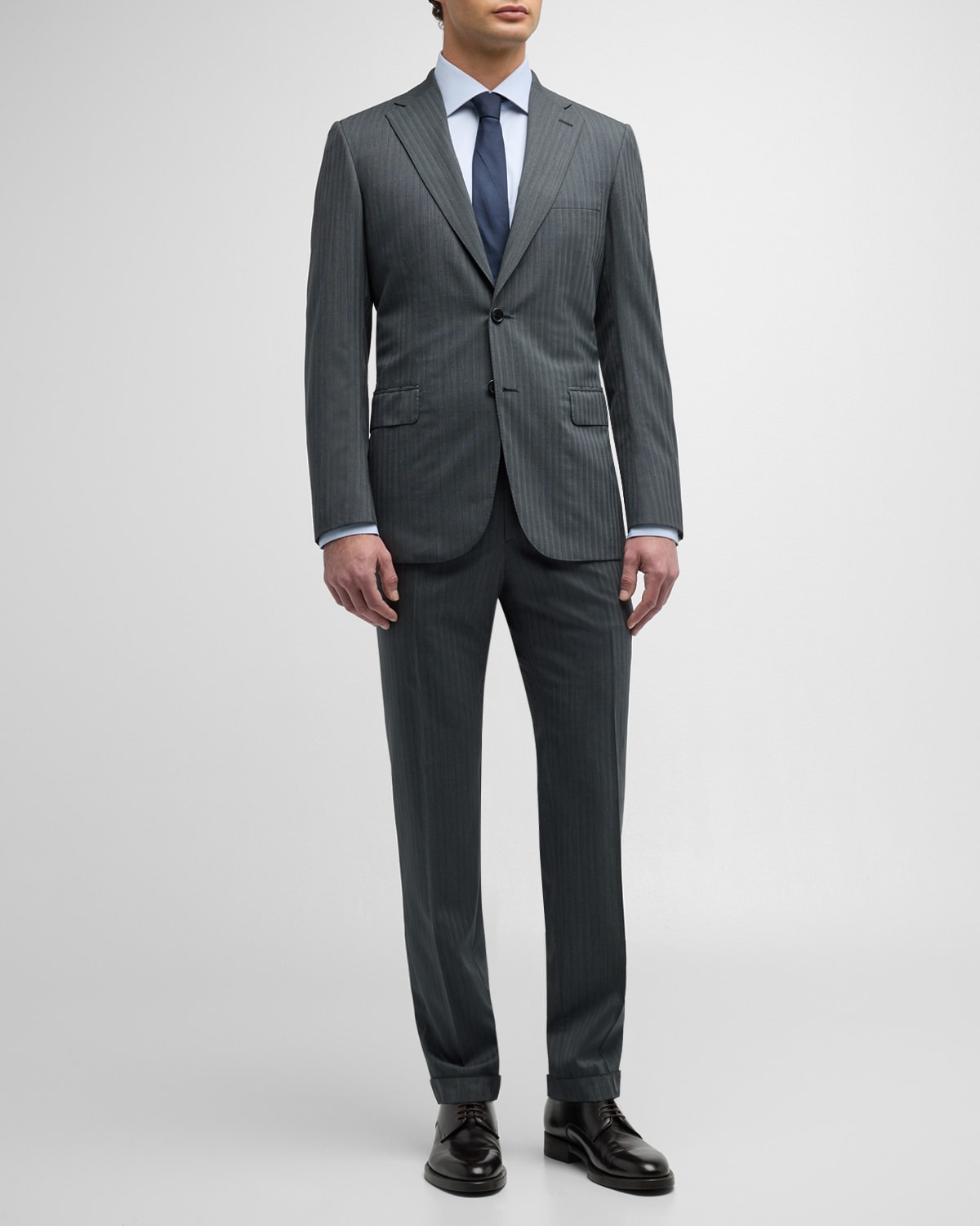 Shop Brioni Men's Tonal Striped Wool Suit In Anthracite