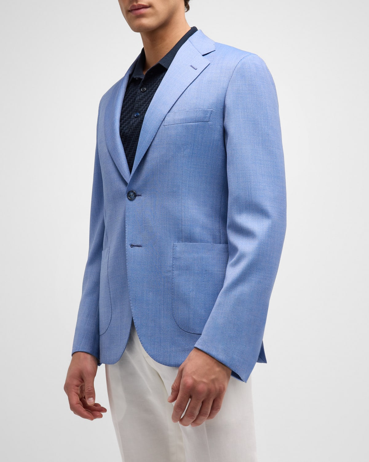 Shop Brioni Men's Wool-silk Blazer In Sky Blue