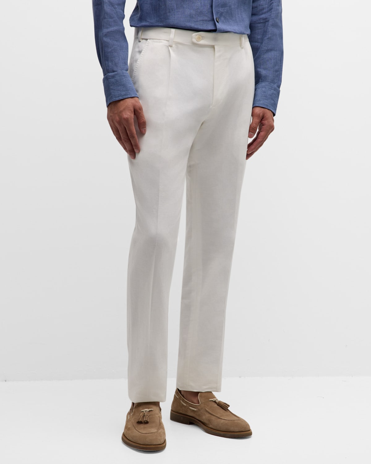 Shop Brioni Men's Journey Slim Linen Trousers In Off White