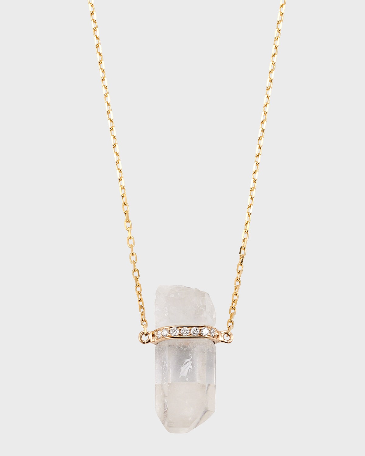 14k Yellow Gold Crystal Quartz and Diamond Bar Necklace