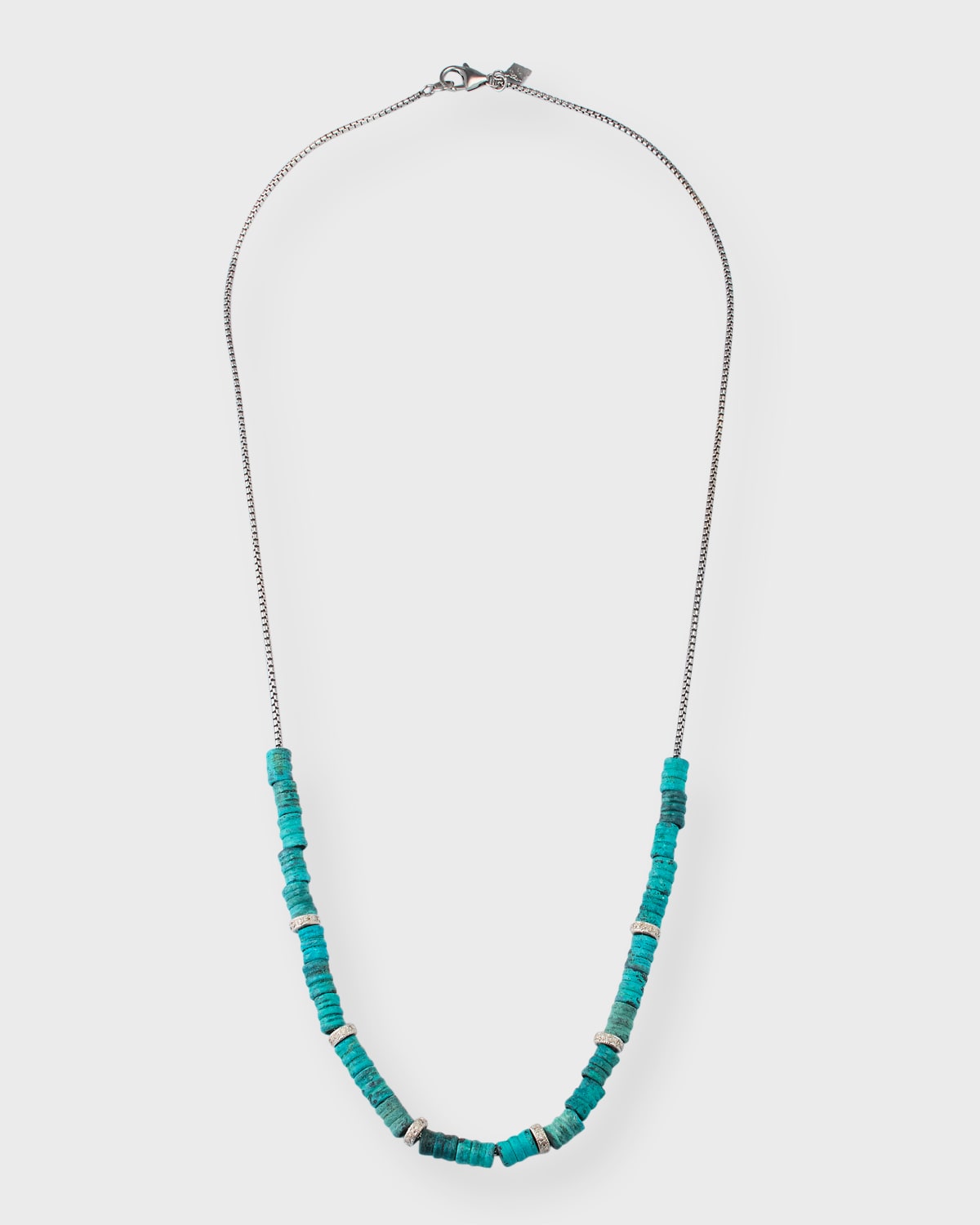 Armenta Men's Artifact Teal Patina Cylinder Beaded Necklace With Diamonds In Pebble