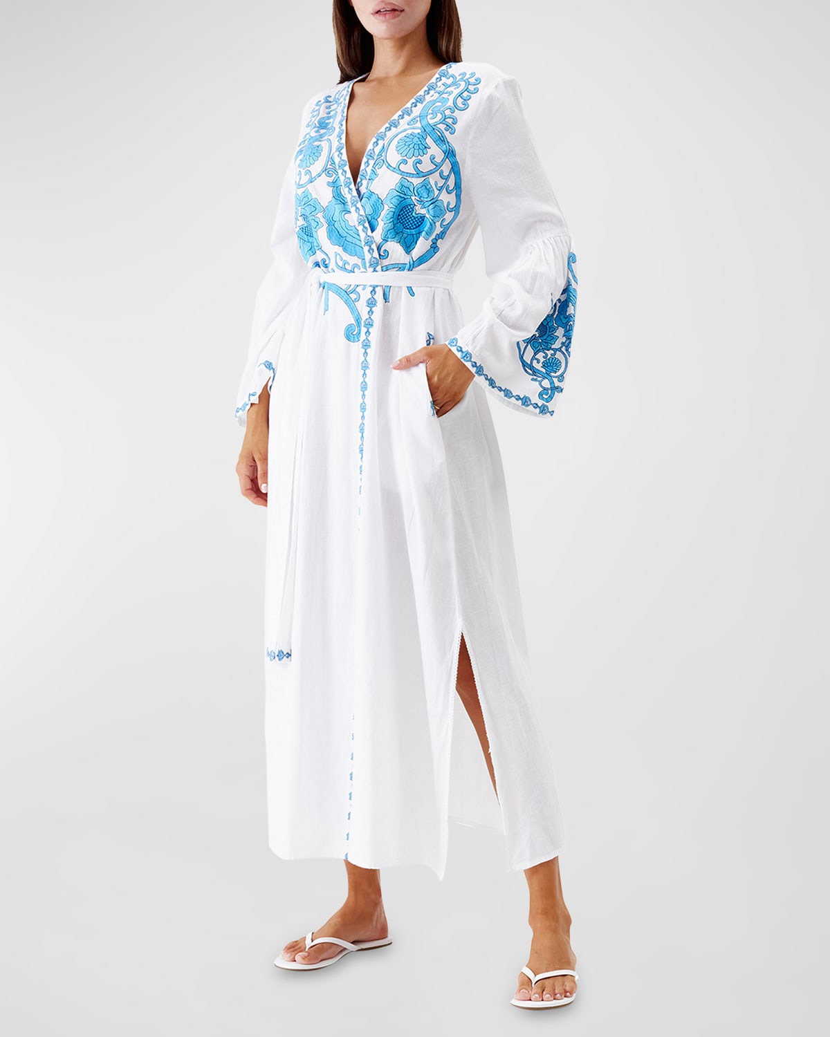 Shop Melissa Odabash Romilly Printed Caftan Coverup In White/blue