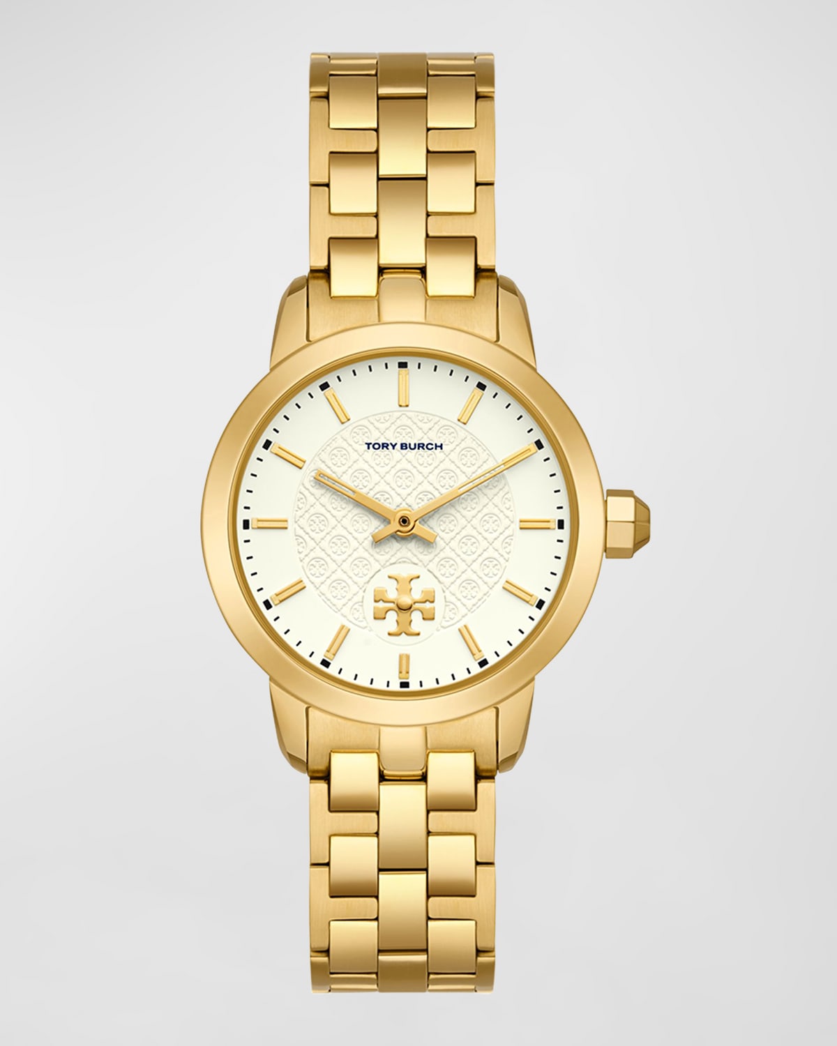 Tory Burch The Tory Three Hand Gold Tone Stainless Steel Watch, White