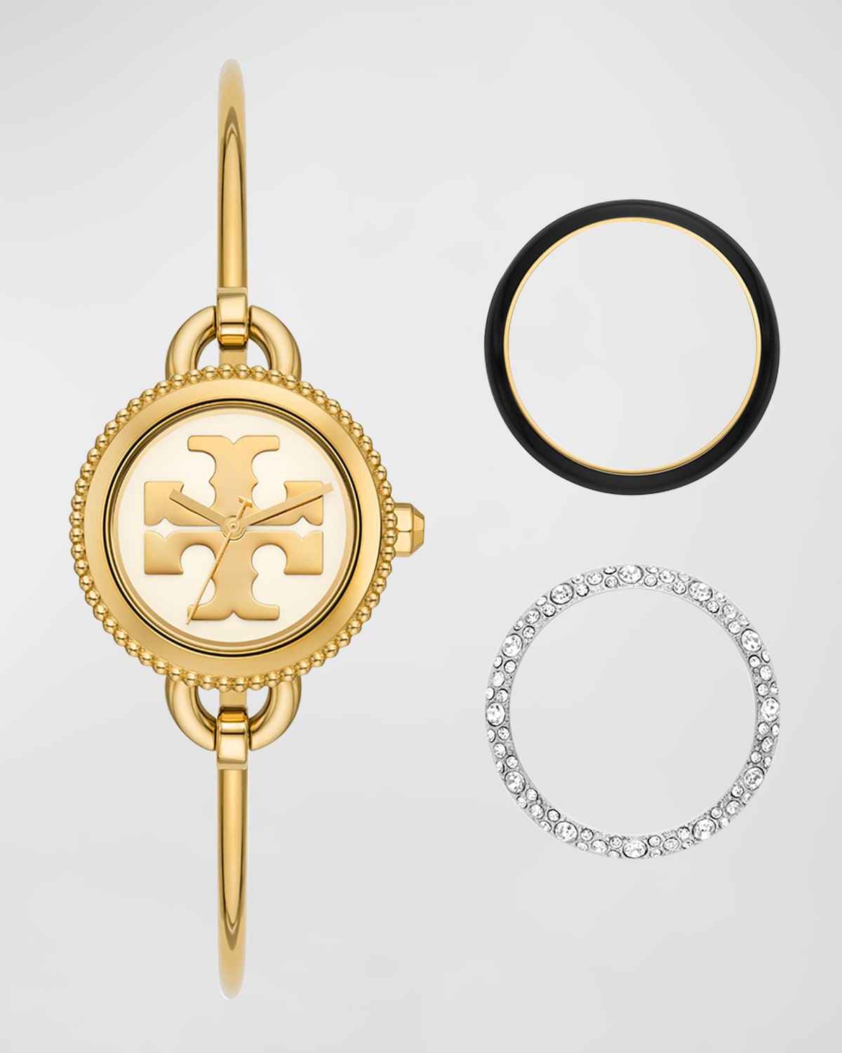 TORY BURCH THE MILLER GOLD TONE STAINLESS STEEL WATCH AND INTERCHANGEABLE TOPRING SET