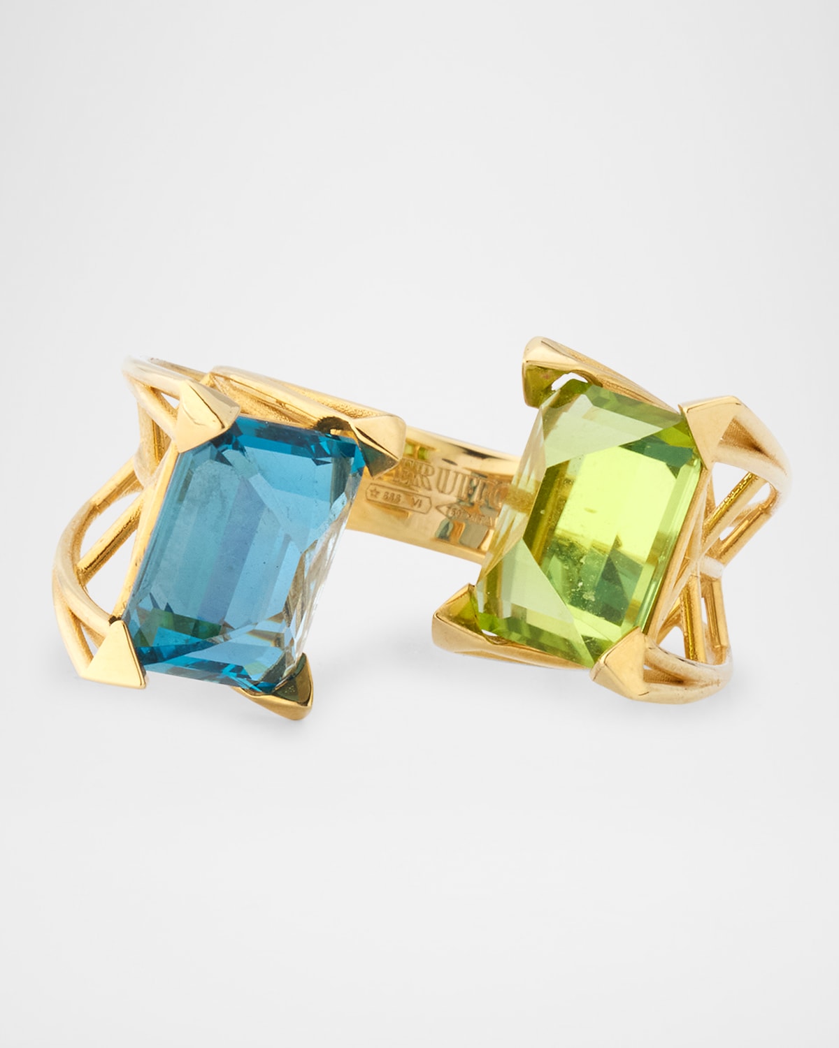 18K Yellow Gold Open Twist Ring with Peridot and London Blue Topaz