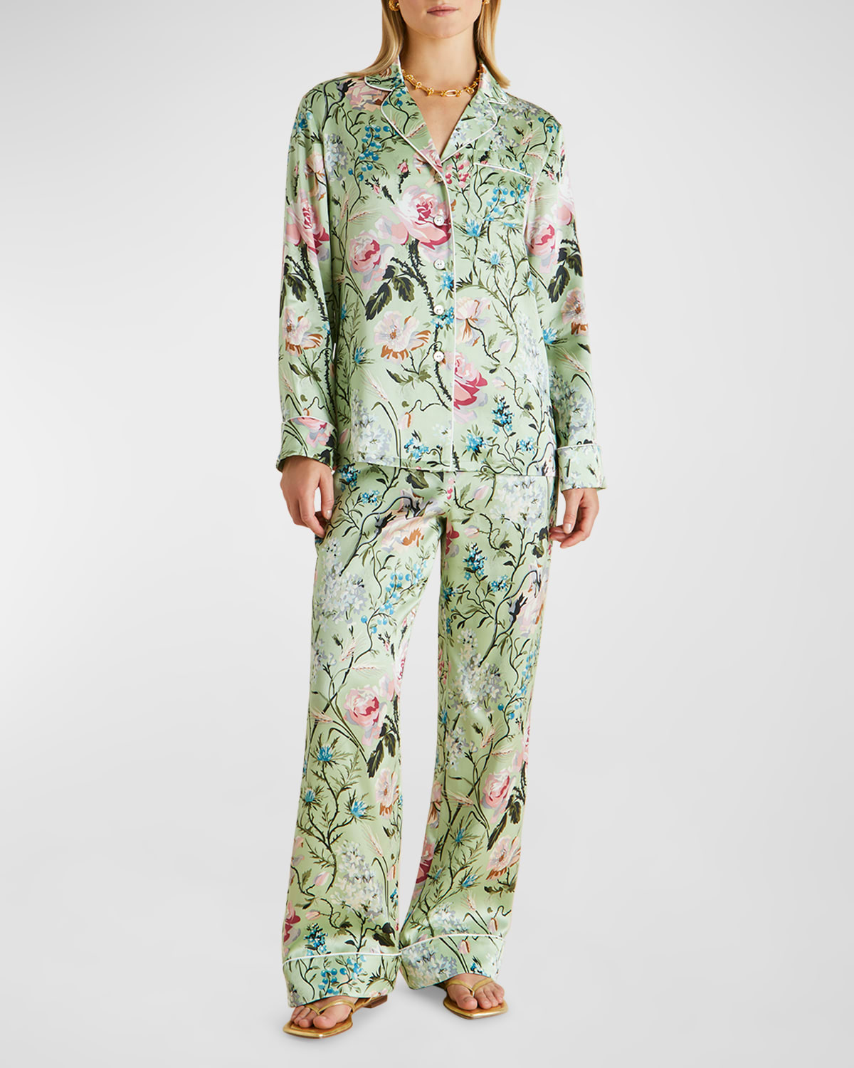 Shop Olivia Von Halle Lila Floral-print Silk Pajama Set In Effie
