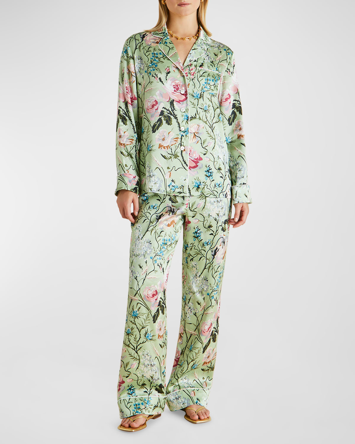 Olivia Von Halle Contrast Trim Silk Pajama Set - Farfetch